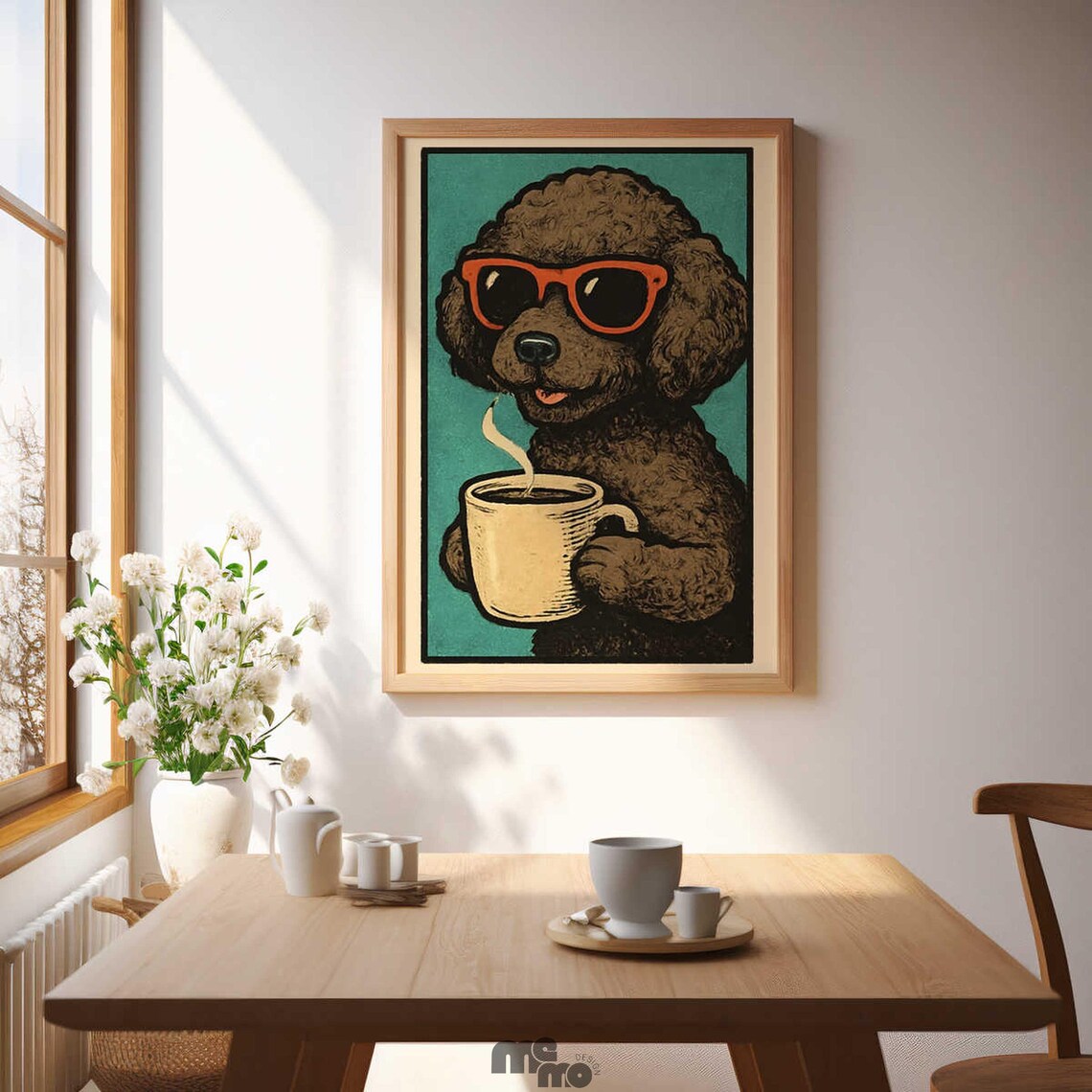 Poodle Coffee Drinking, Funny Vintage Dog Illustration - Image 3