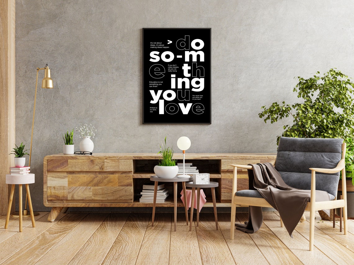 Do Something You Love Motivational Typography Black White Quote Poster - Image 2