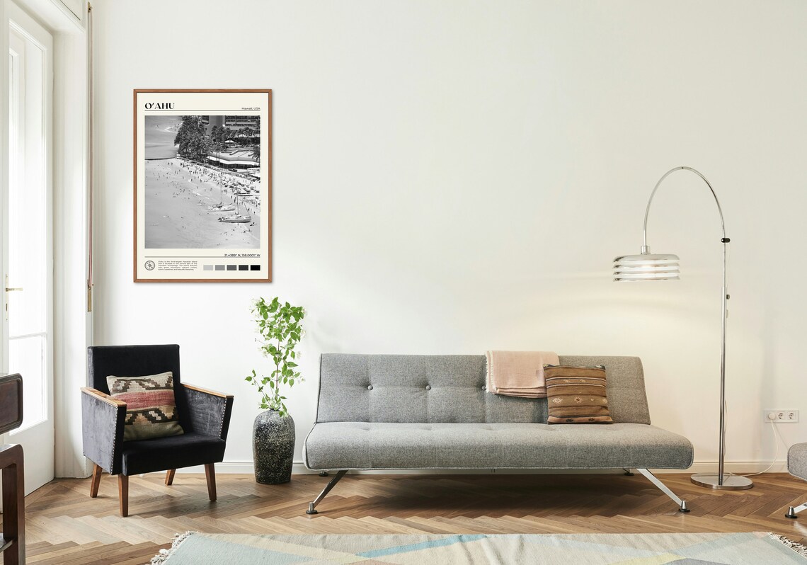Black and White Oahu Travel Poster, Hawaii Art Print - Image 3