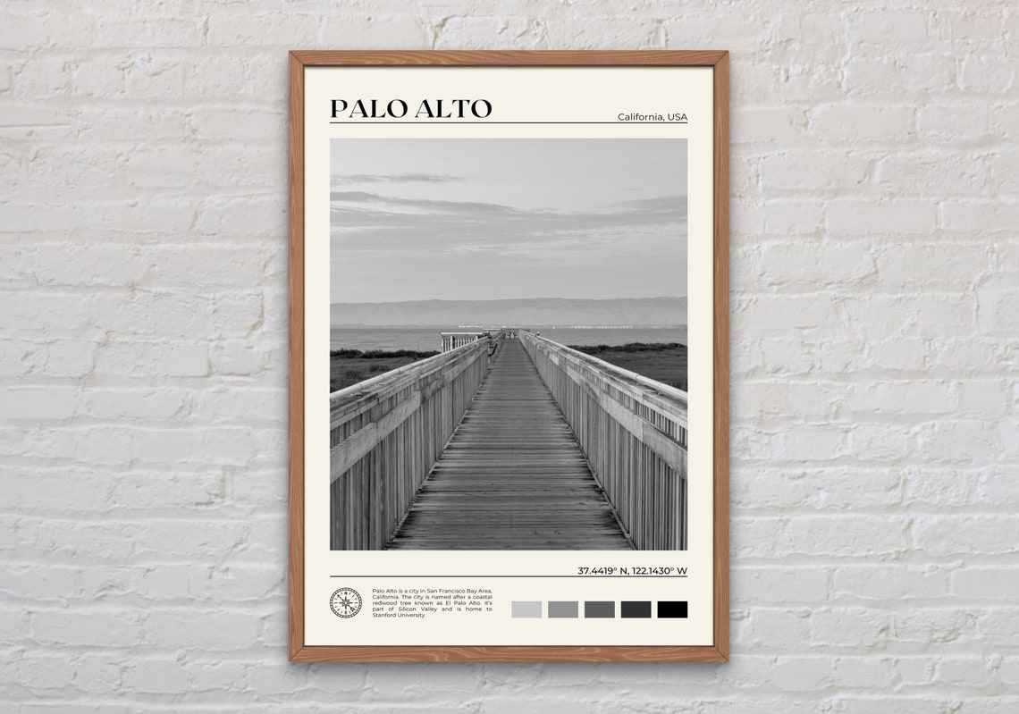 Black And White Palo Alto Print Palo Alto Art Palo Alto Poster Palo Alto Photo Palo Alto Poster Print Palo Alto Decor California