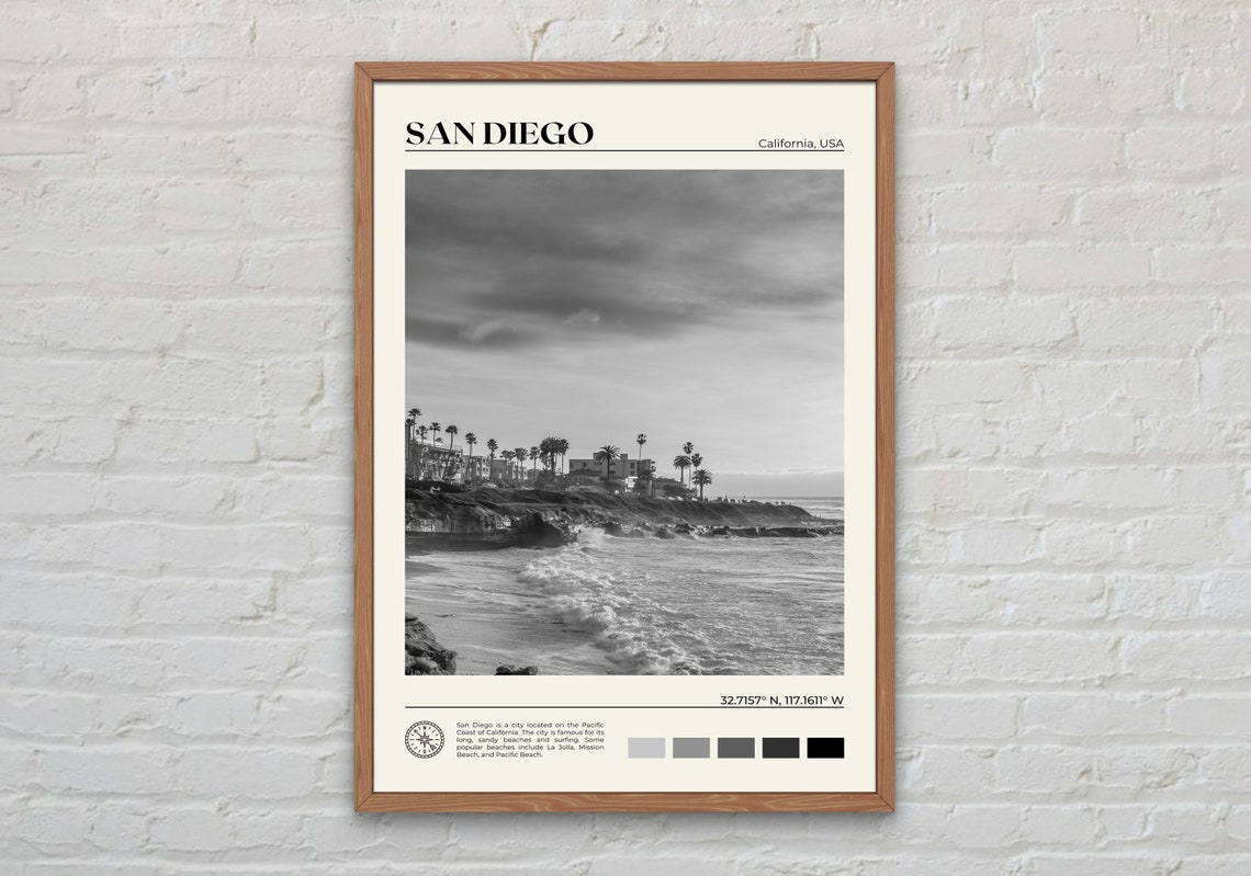 Black And White San Diego Print San Diego Wall Art San Diego Poster San Diego Photo San Diego Poster Print California Poster Print