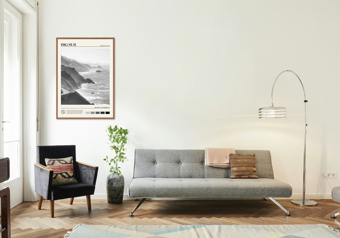 Black and White Big Sur Travel Poster, California - Image 3