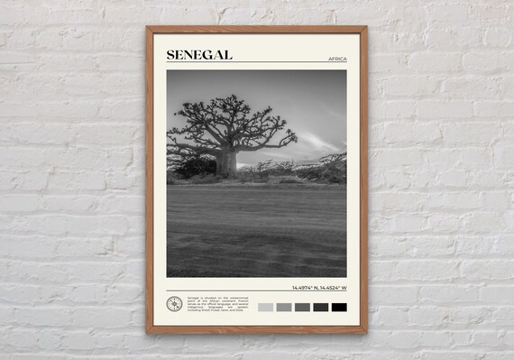 Senegal Black And White Travel Poster, Africa Art Print
