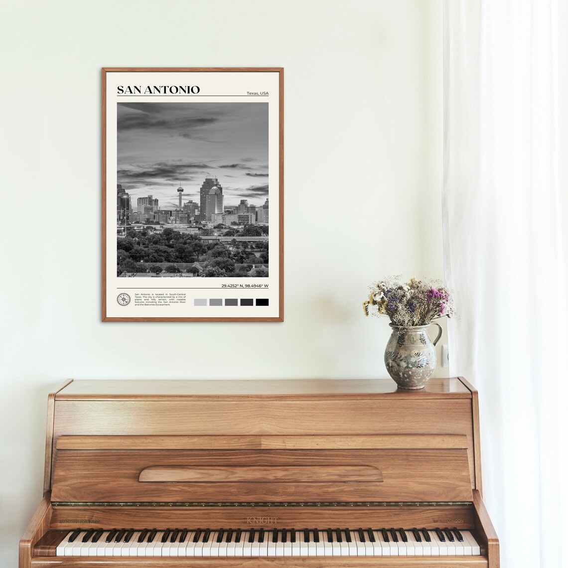 San Antonio Black and White Travel Poster Art Print - Image 2