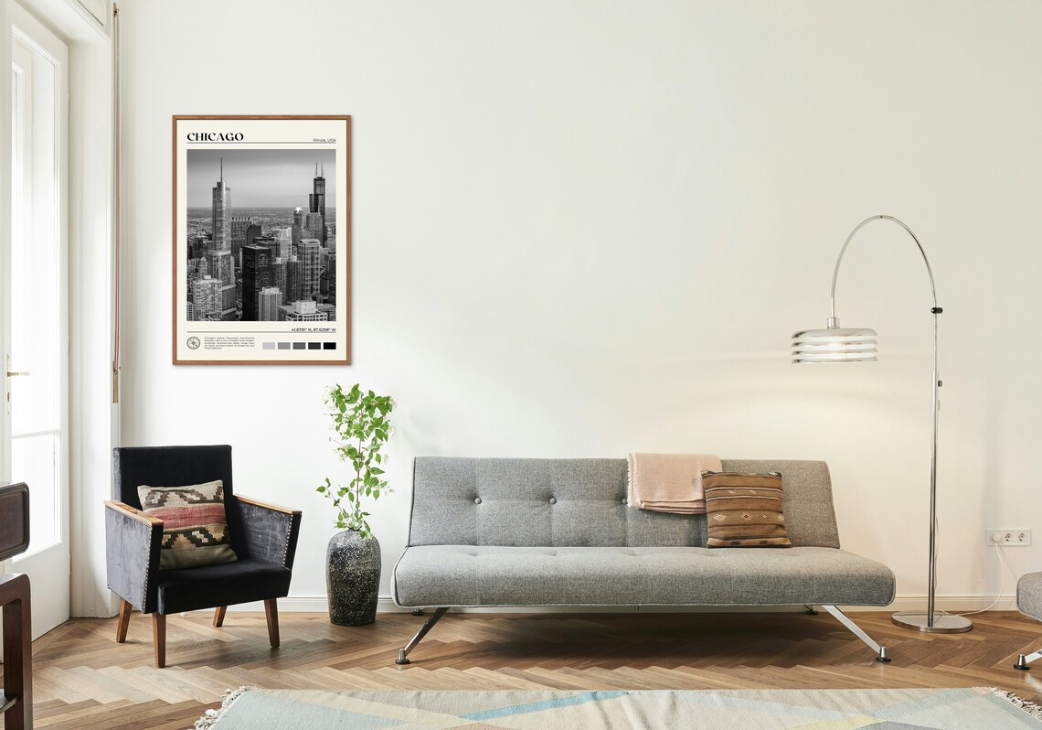 Chicago Black and White Travel Poster, City Wall Art - Image 3