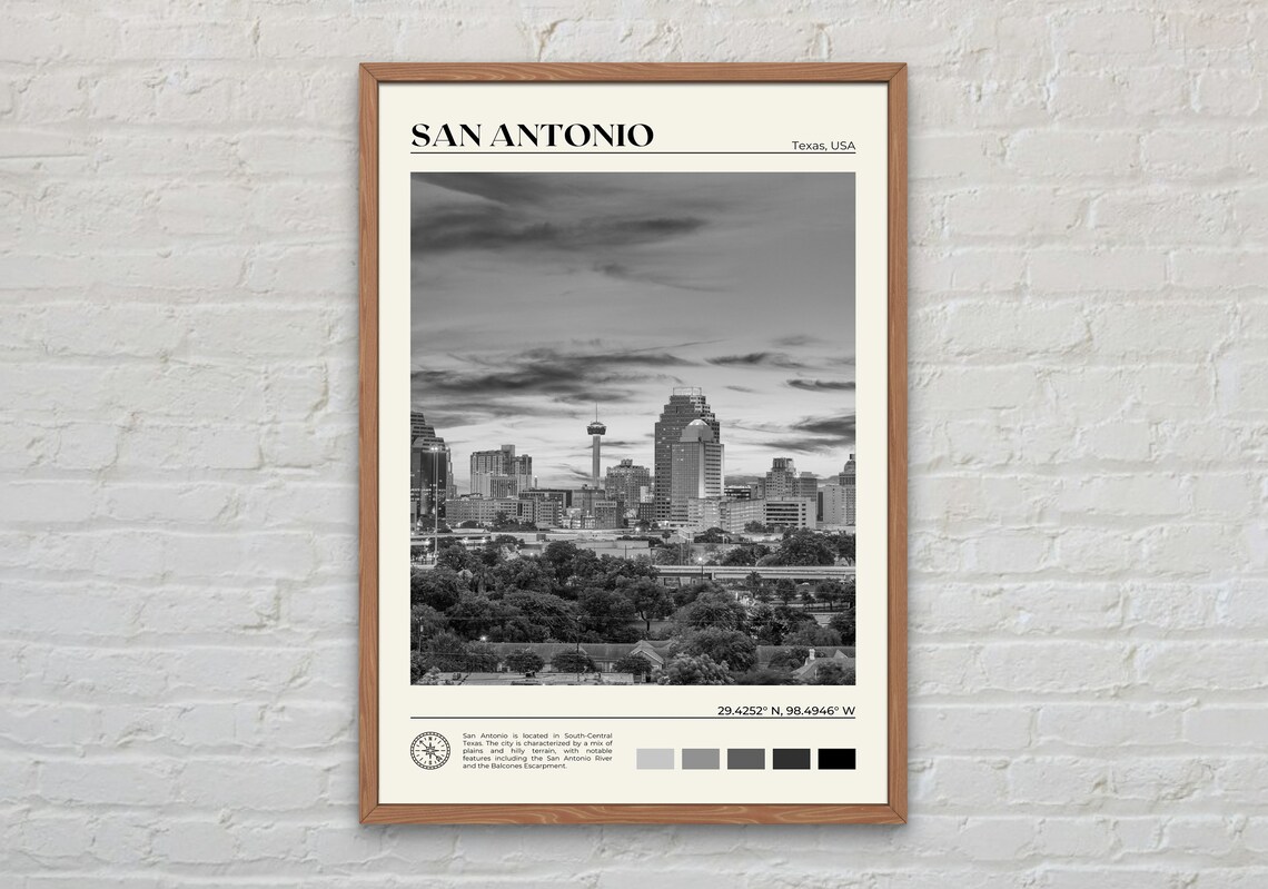 San Antonio Black and White Travel Poster Art Print