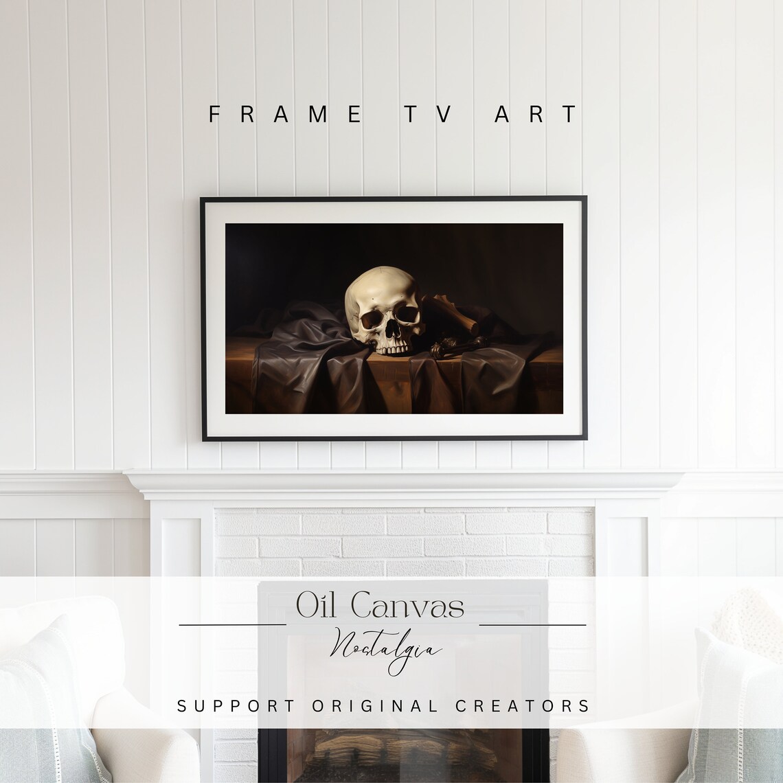Skull Vanitas Still Life Brown Drapery Moody Dark Academia Vintage Poster - Image 2