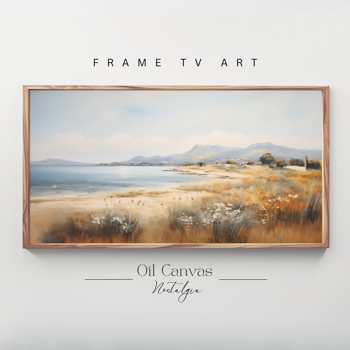Frame Tv Art Vintage Beach Oil Painting Summer Sea Art Ocean Frame Tv Art Costal Landscape Blue Nautical Seascape