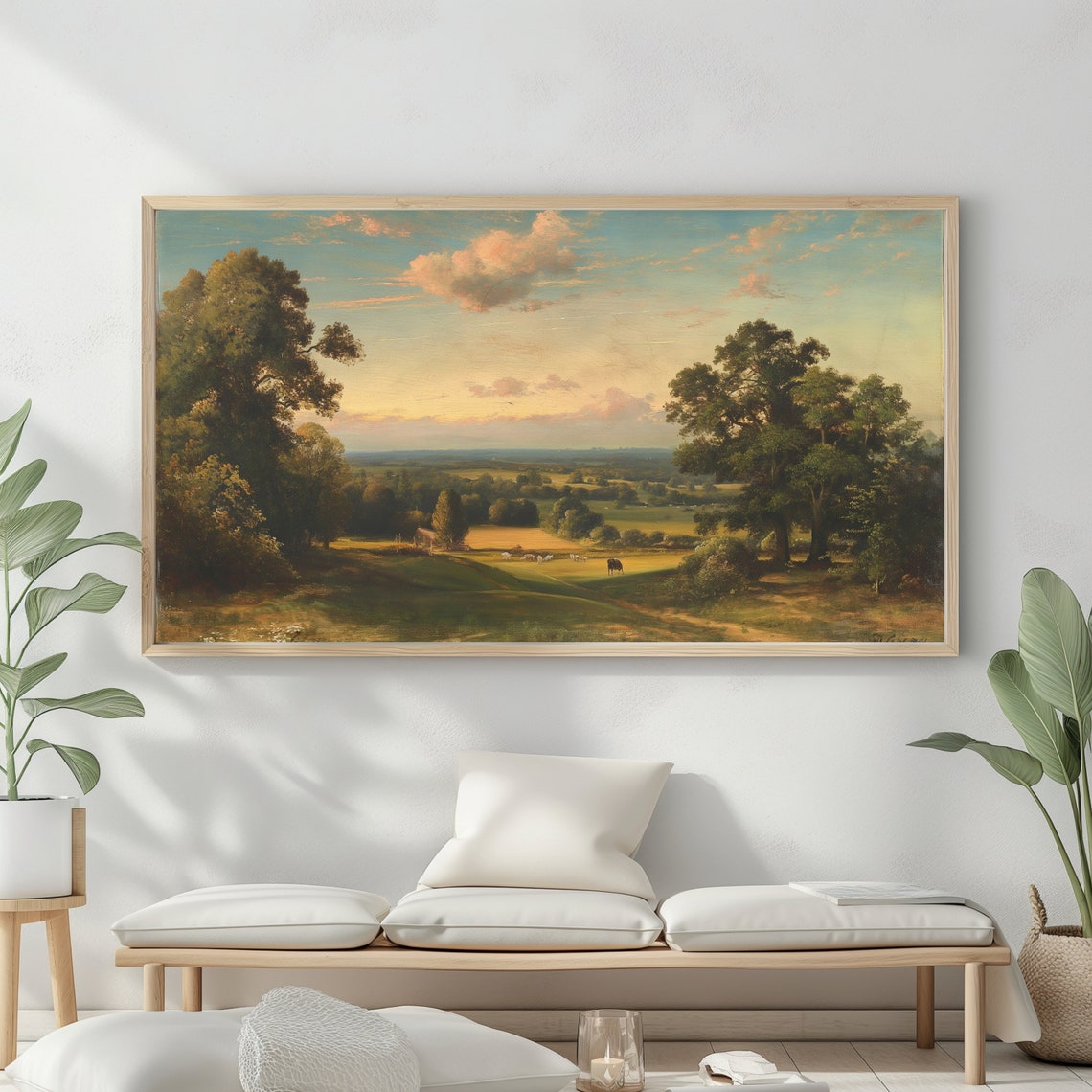Summer Landscape Oil Painting Frame Tv Art Vintage Country Farmhouse Wall Decor - Image 2