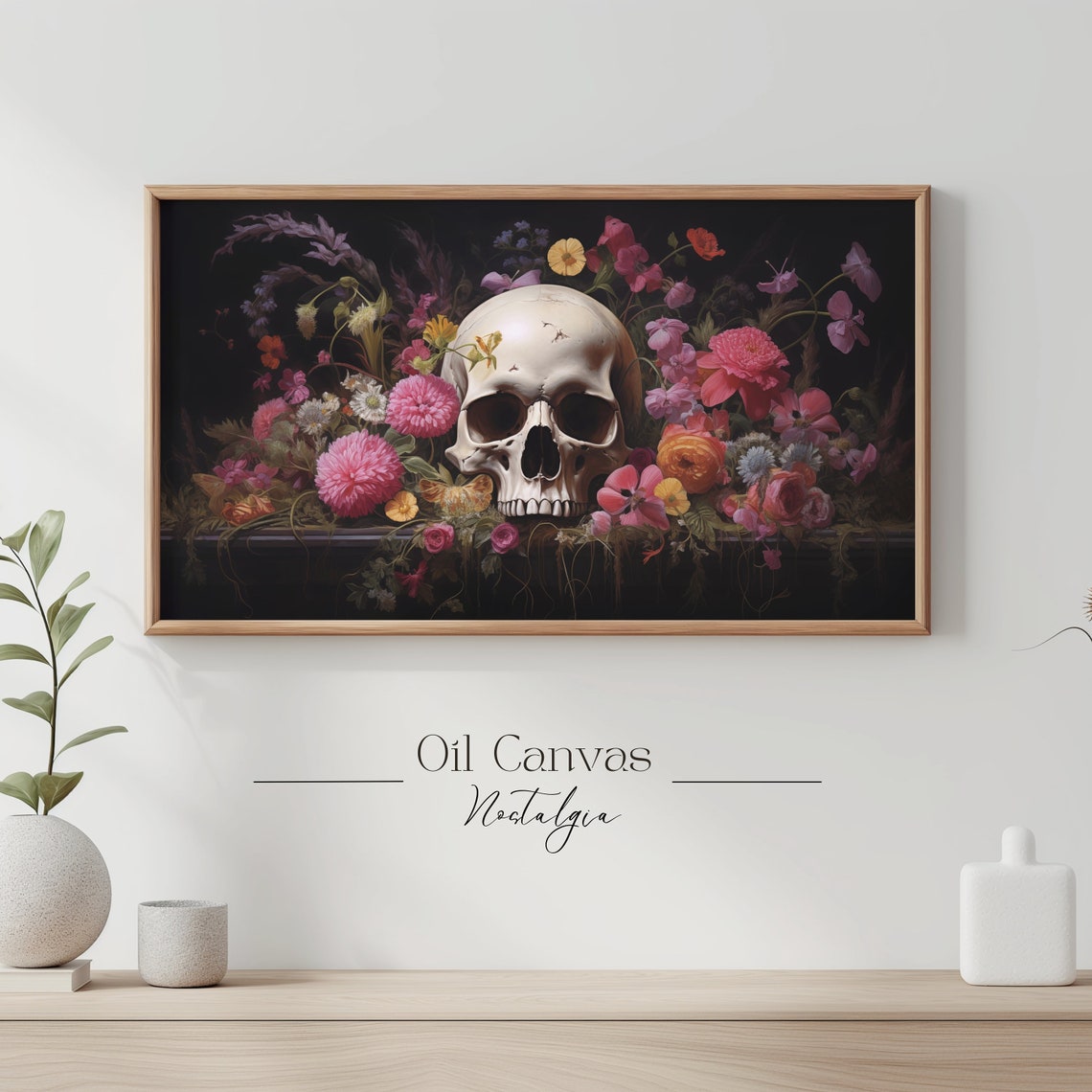 Floral Skull Dark Academia Colorful Flowers Gothic Halloween Wall Art - Image 3