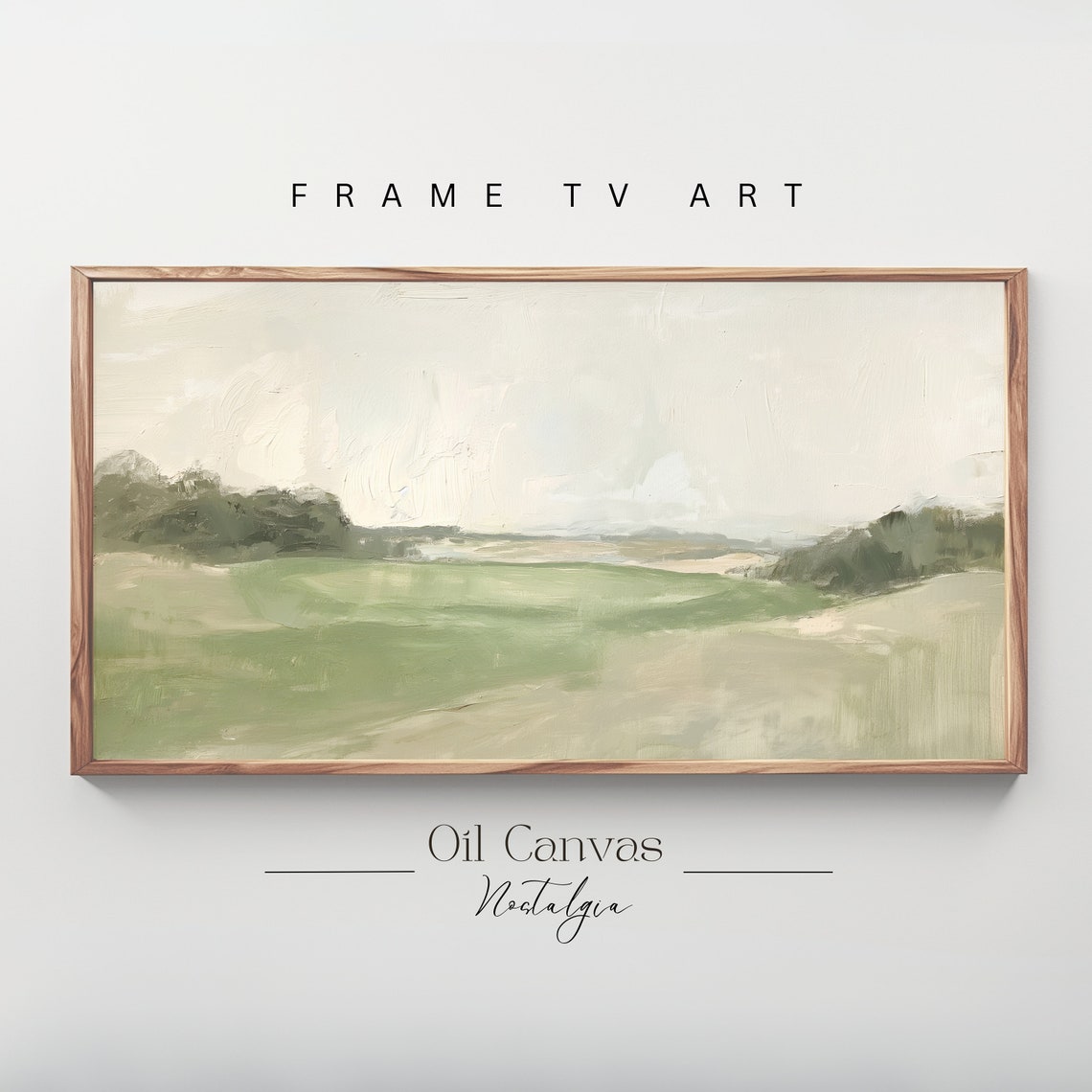 Muted Green Landscape Frame Tv Art Countryside Landscape Soft Tone Field Farmhouse Decor