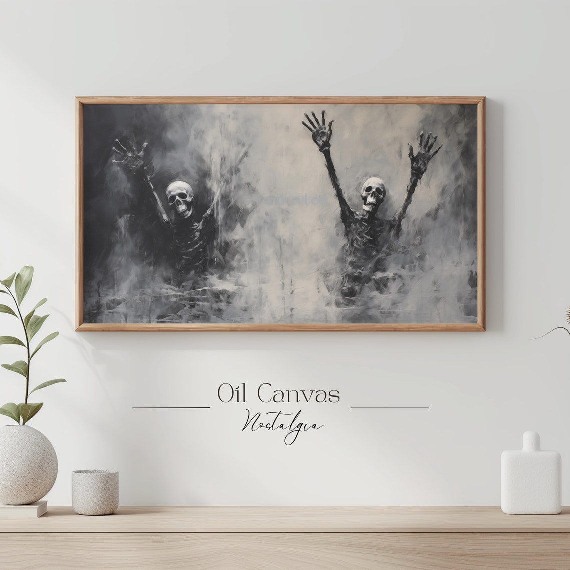 Halloween Frame Tv Art Funny Skeleton Painting Spooky Moody Decor - Image 3