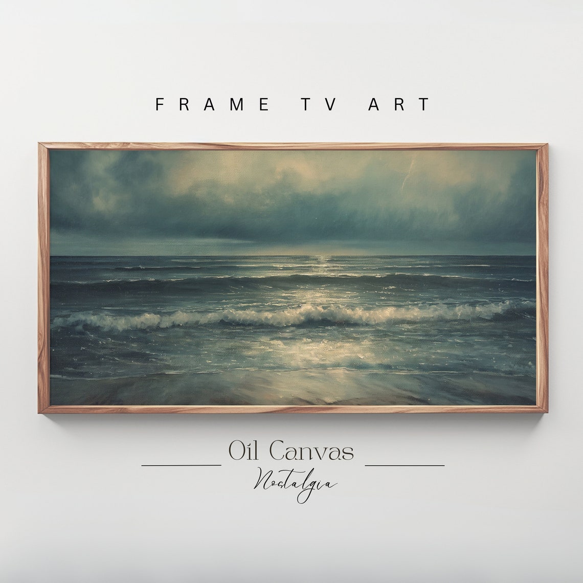Moody Teal Ocean Storm Clouds Breaking Light Dark Seascape Poster