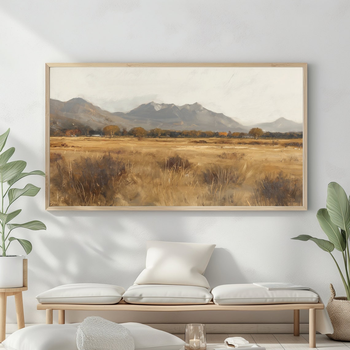 Mountain Landscape Frame Tv Art Moody Oil Painting Neutral Colours Rustic Scenery Farmhouse Decor - Image 2