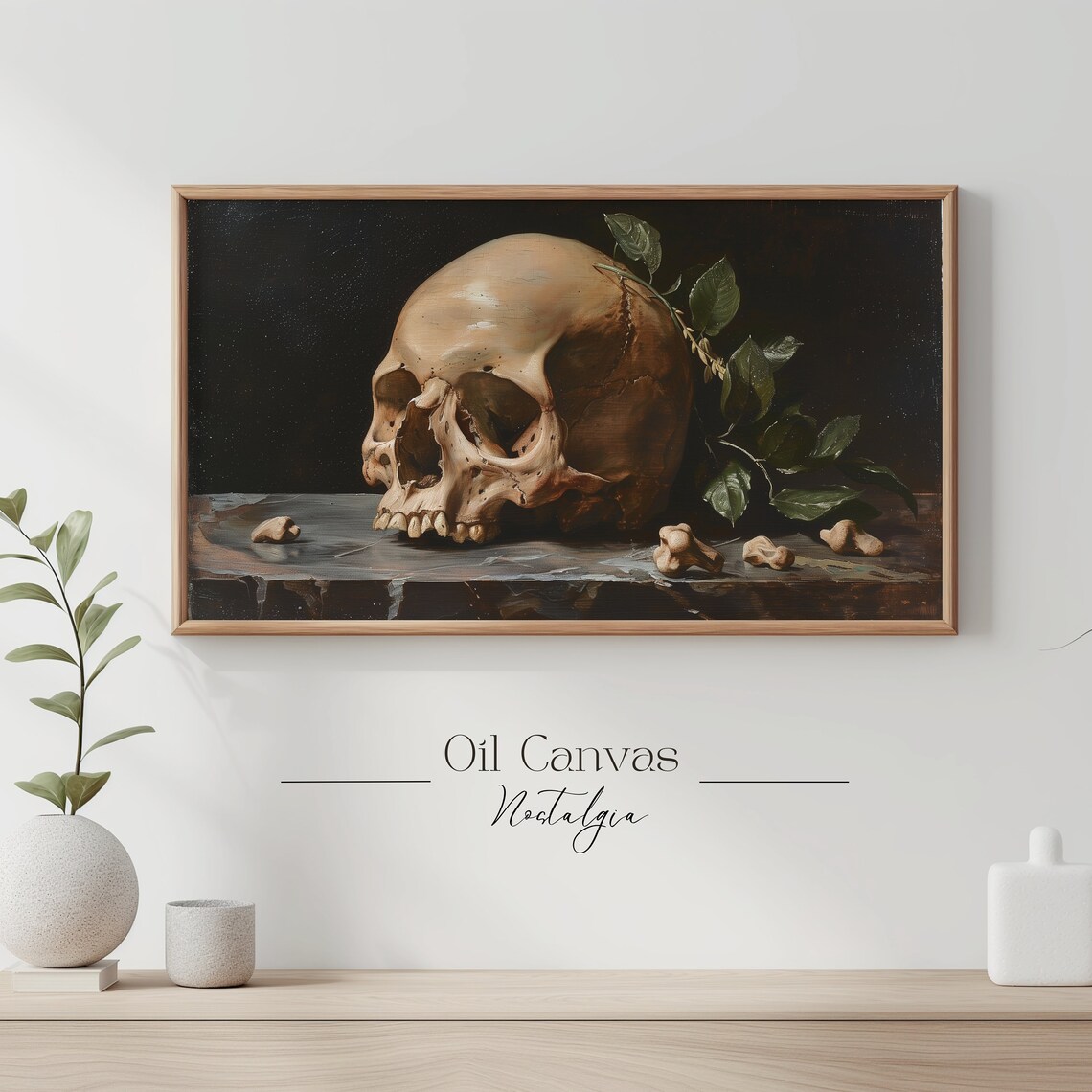 Skull Bones Ivy Stone Ledge Vanitas Dark Halloween Gothic Vintage Poster - Image 3