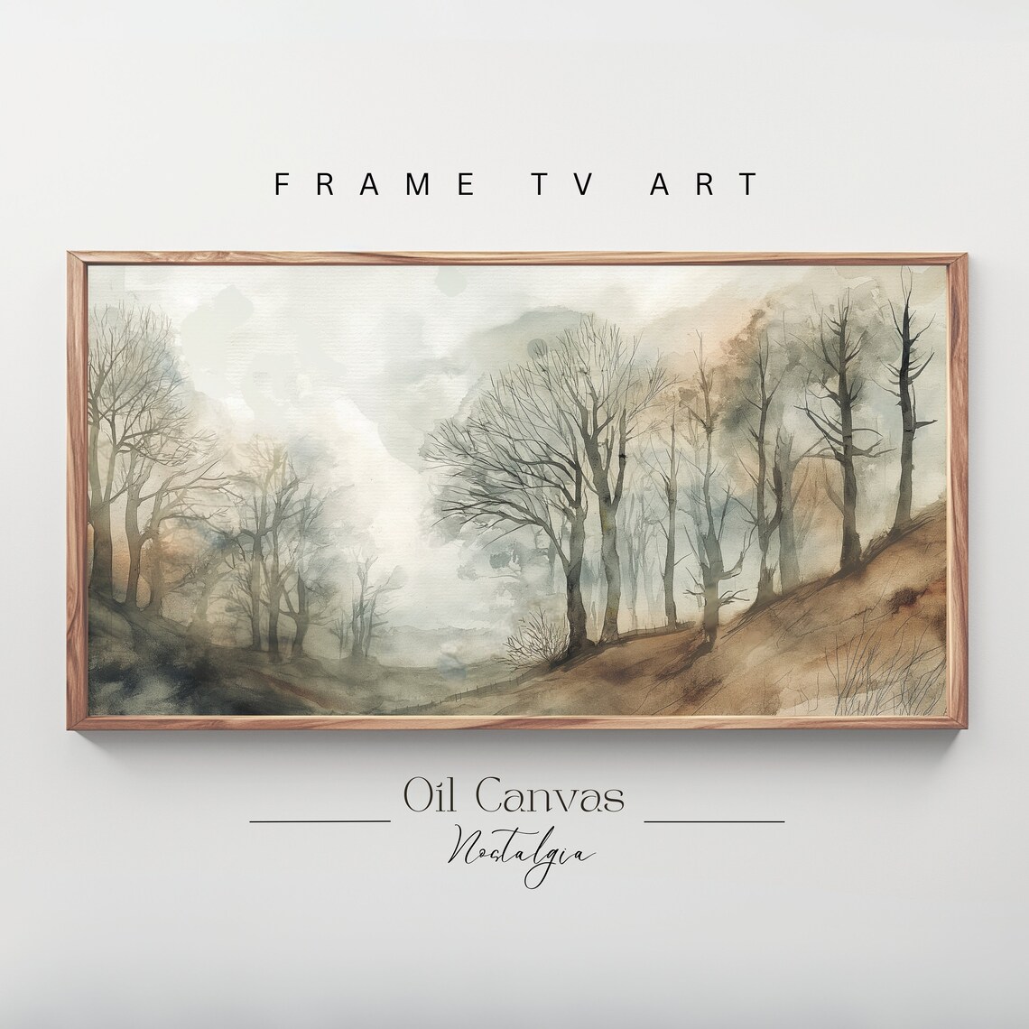 Misty Watercolor Bare Trees Foggy Hillside Quiet Winter Morning Poster