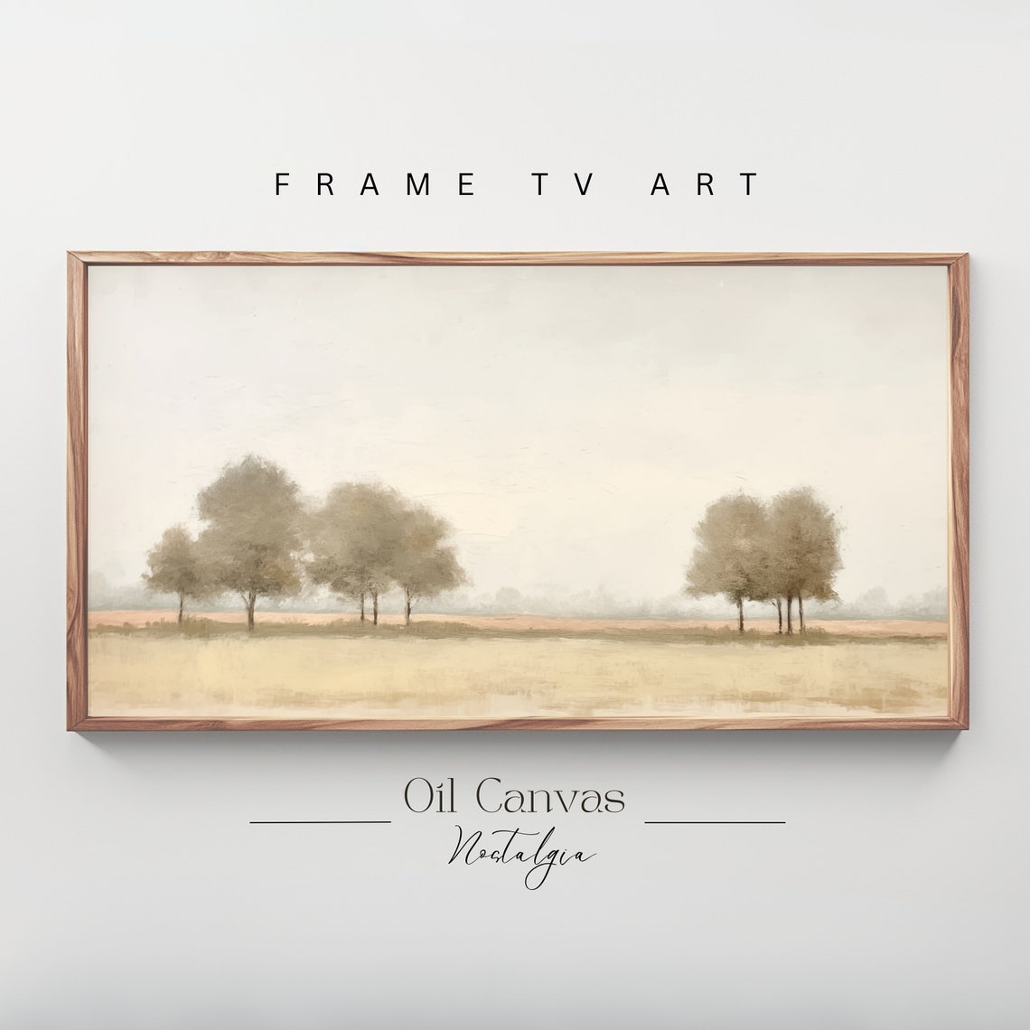 Golden Hazy Field Tree Clusters Soft Neutral Country Morning Wall Art