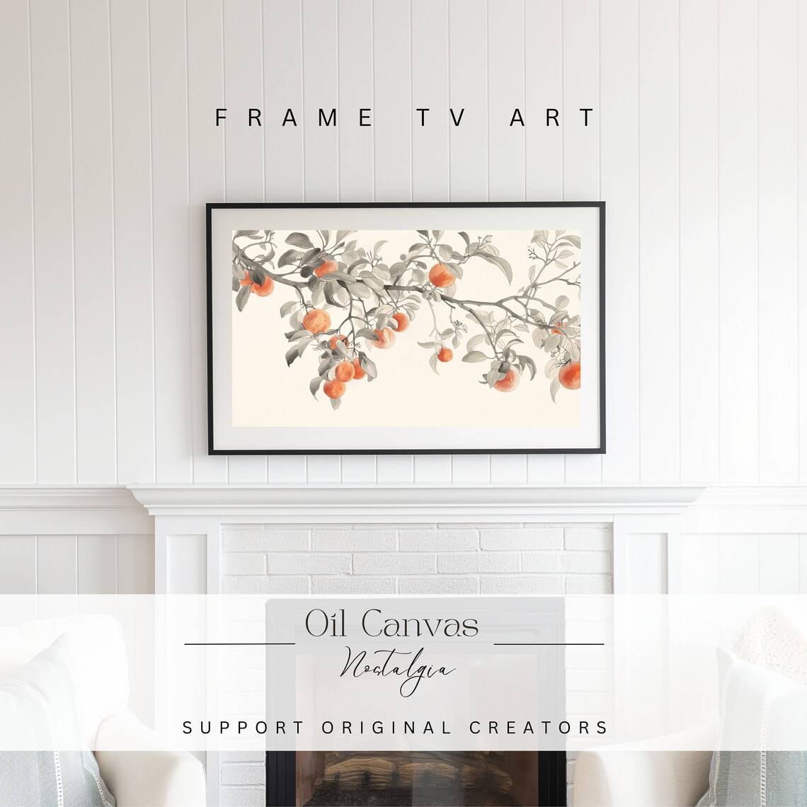 Rustic Neutral Oranges Tree Sketch Frame Tv Art Vintage Farmhouse Kitchen Art Decor Instant - Image 2