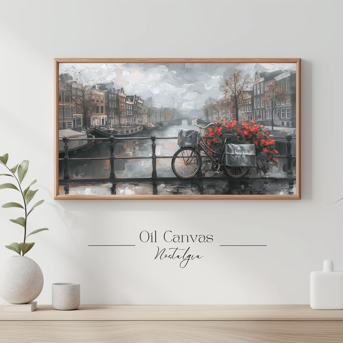 Frame Tv Amsterdam Oil Painting European Cityscape Dutch Canal Art Holland Landscape Moody - Image 3