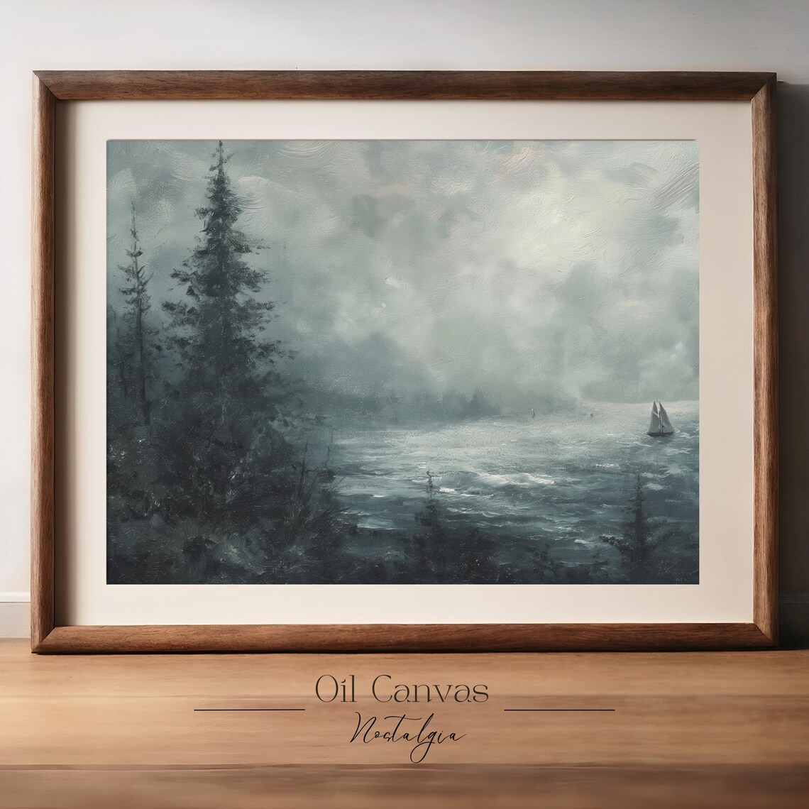Wall Art Abstract Sea Moody Oil Painting Lakehouse Decor Landscape Blue Nautical Seascape - Image 2