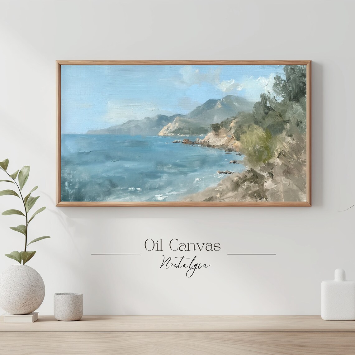 Frame Tv Art Vintage Beach Oil Painting Summer Sea Art Ocean Frame Tv Art Costal Landscape Blue Nautical Seascape - Image 3