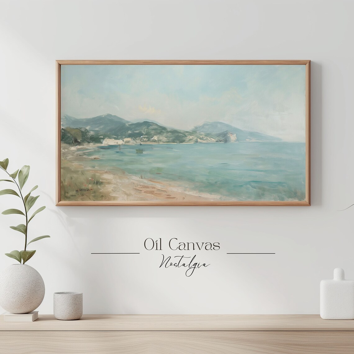 Frame Tv Art Vintage Beach Oil Painting Summer Sea Art Ocean Frame Tv Art Costal Landscape Blue Nautical Seascape - Image 3