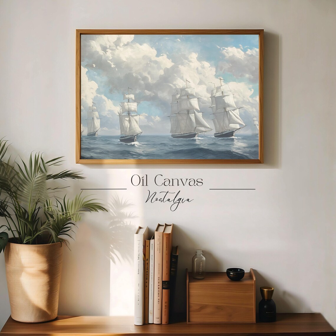Wall Art Vintage Nautical Oil Painting Summer Sea Boat Art Ocean Blue Nautical Seascape - Image 3