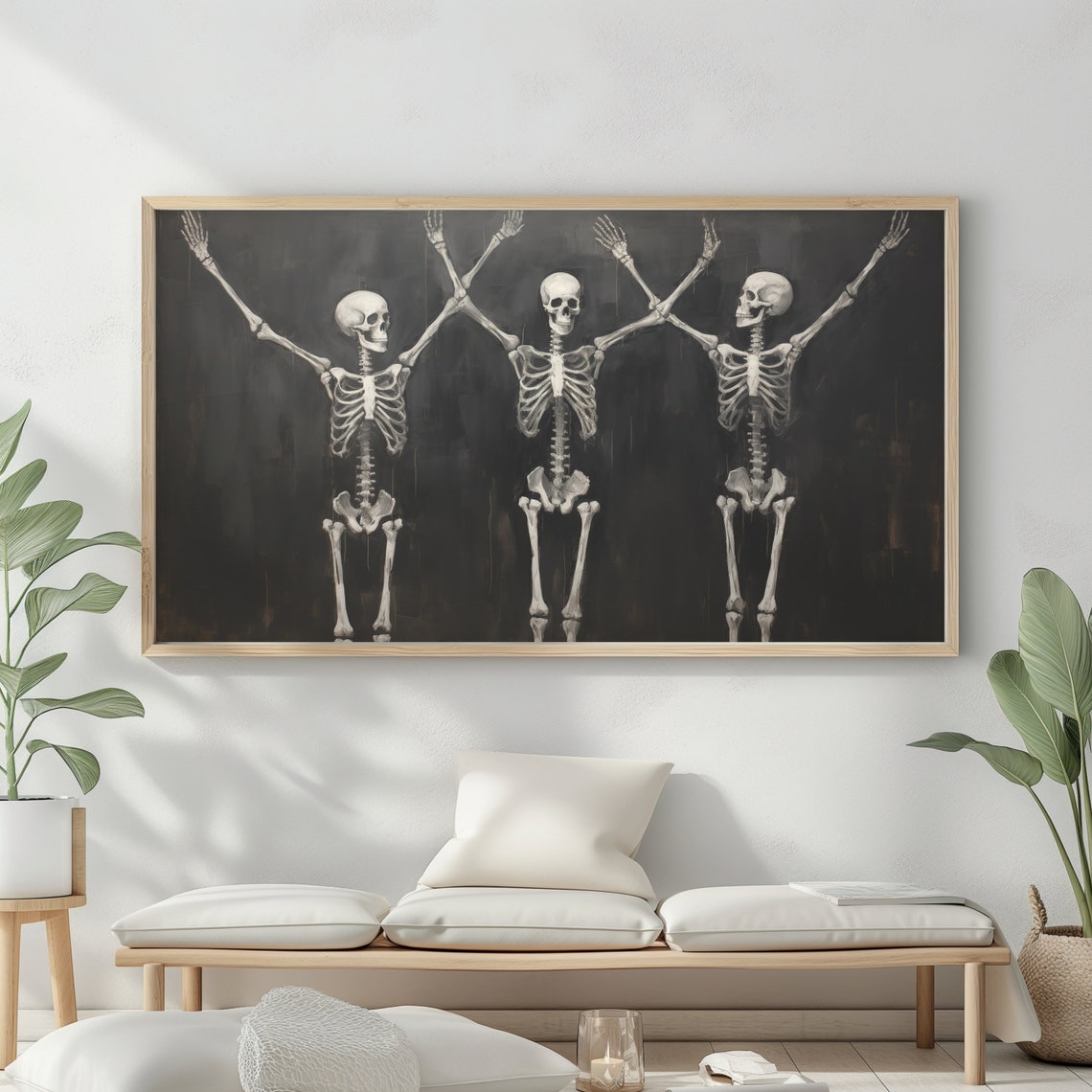 Halloween Frame Tv Art Funny Skeleton Painting Spooky Moody Decor - Image 2