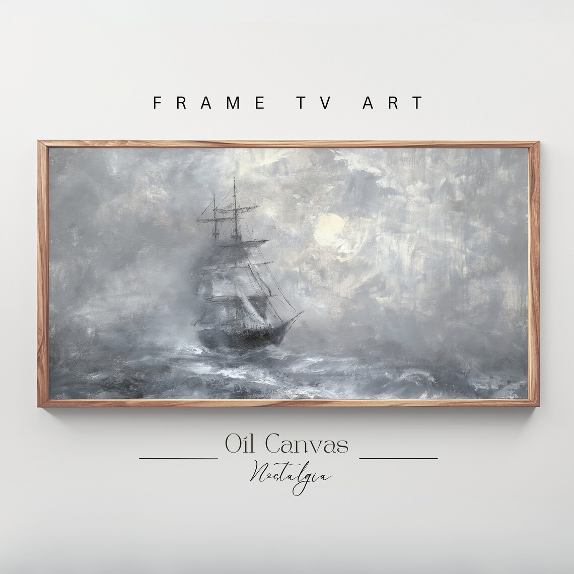 Frame Tv Art Vintage Nautical Oil Painting Seascape Beach House Decor Summer Sea Boat Wall Art