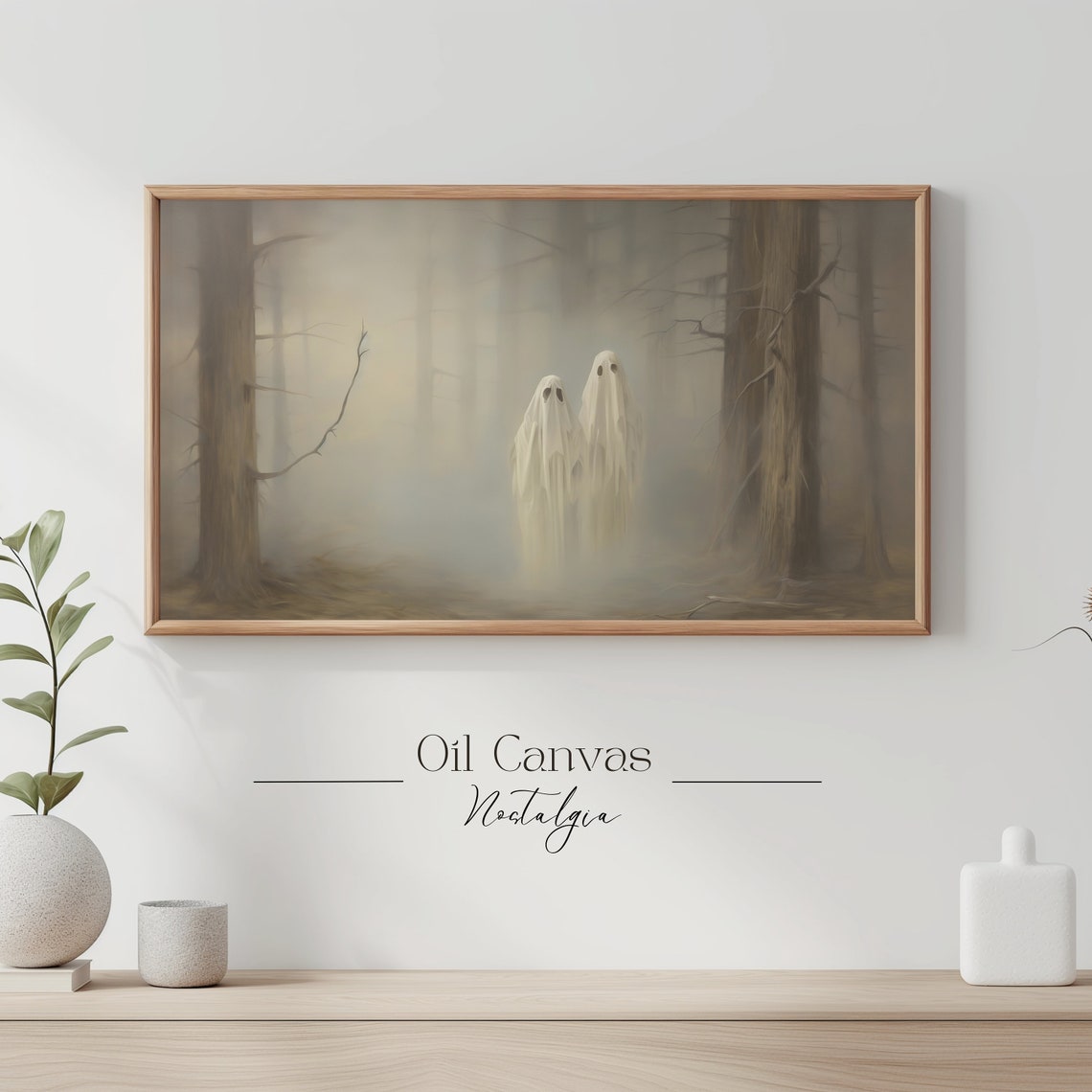 Tiny Ghosts Foggy Forest Misty Spooky Vintage Halloween Dark Poster - Image 3