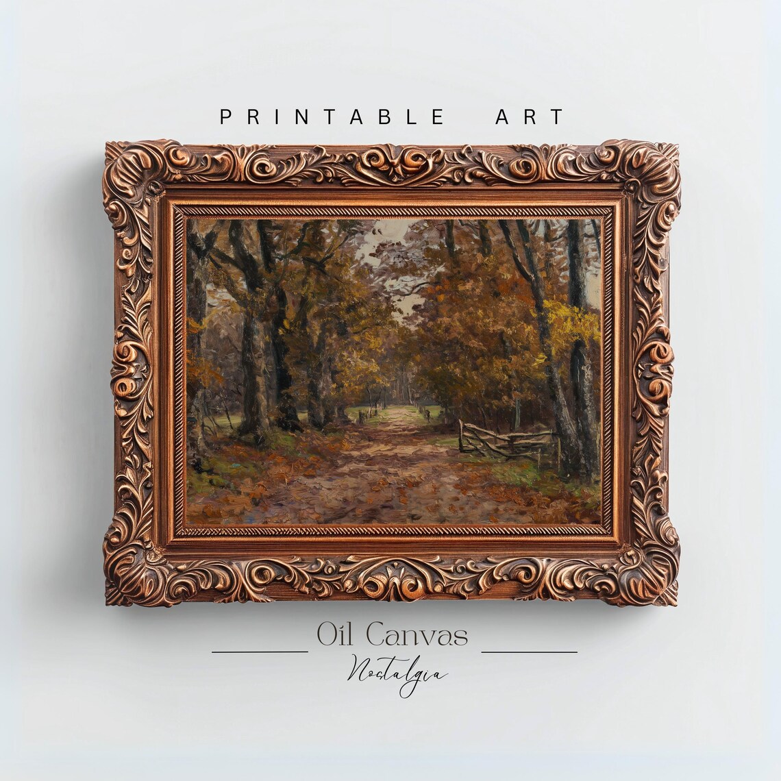 Autumn Forest Path Golden Leaves Vintage Fall Woodland Painting Poster