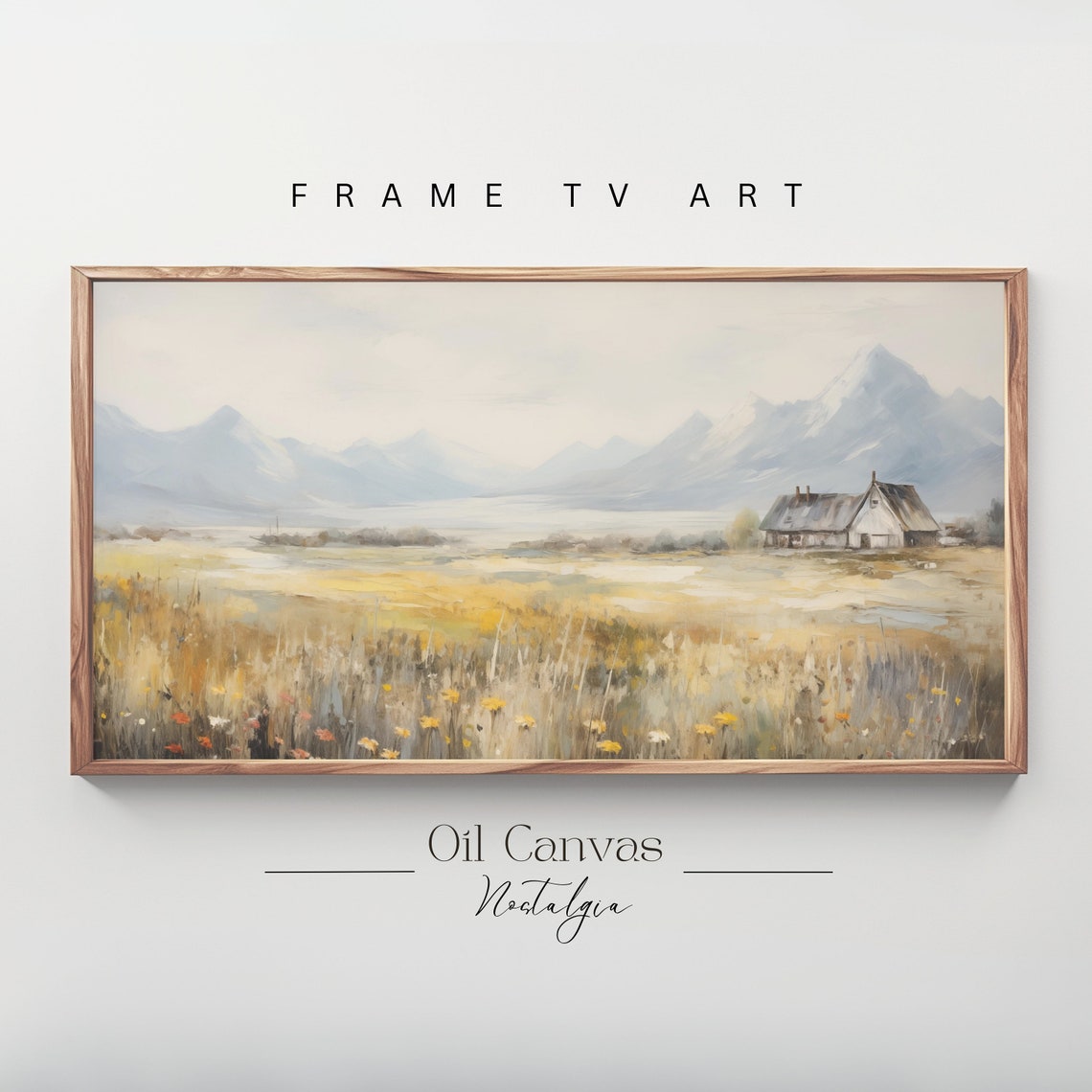 Frame Tv Art Rustic Mountain Landscape Vintage Nature Mountain Oil Painting Rustic Cabin Decor