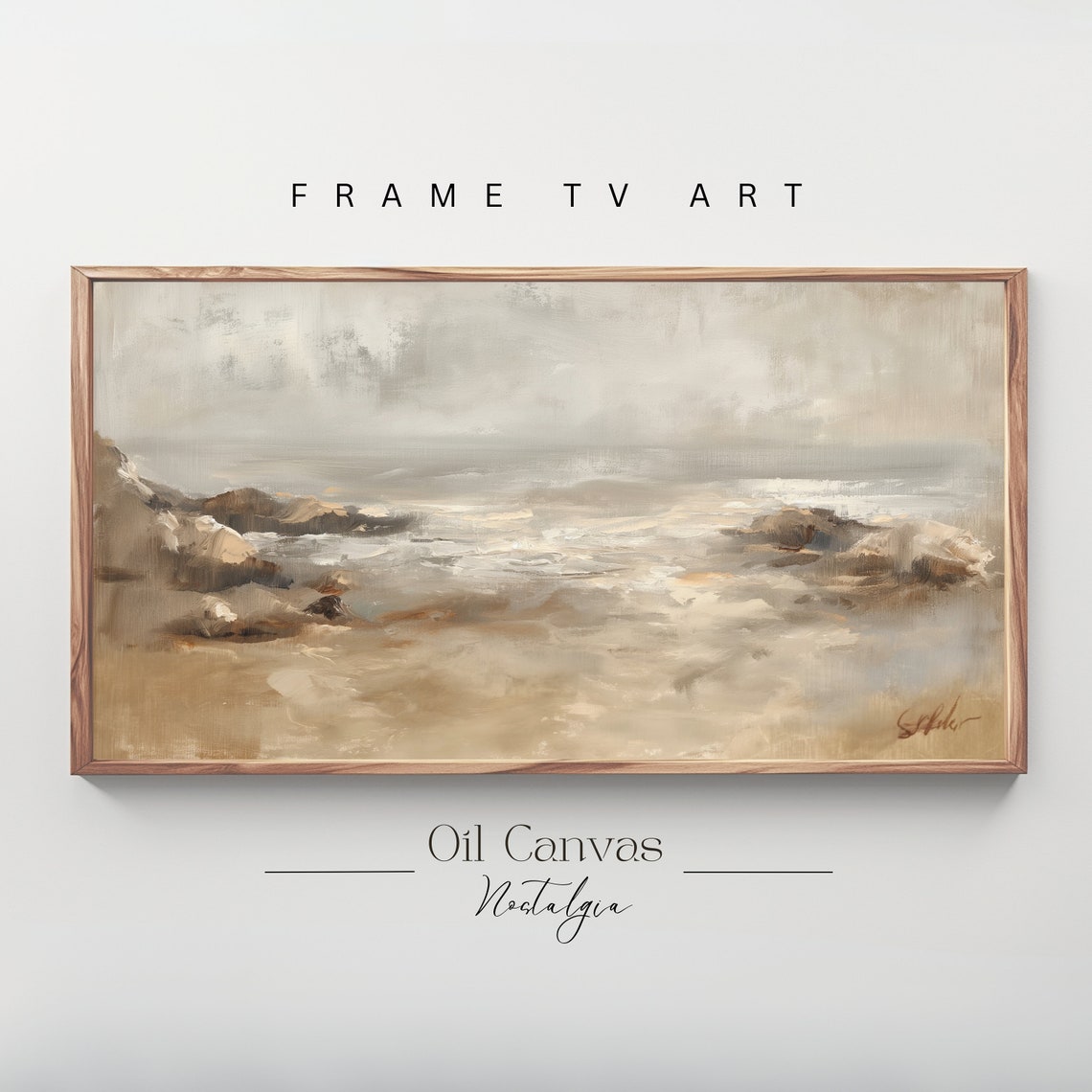 Neutral Beige Beach Seascape Soft Waves Muted Coastal Wall Art