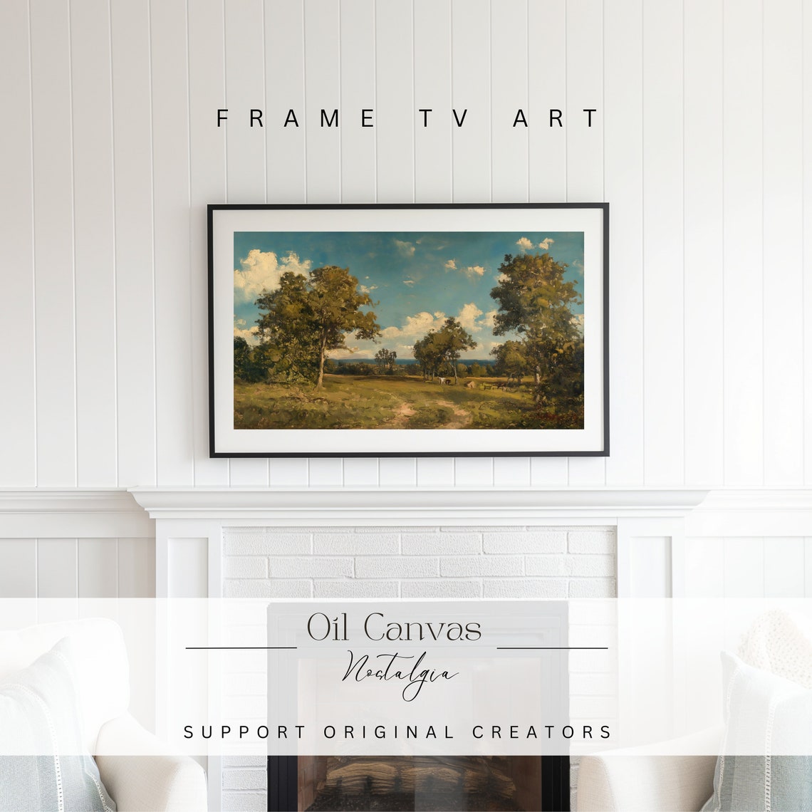 Summer Landscape Oil Painting Frame Tv Art Vintage Country Farmhouse Wall Decor - Image 2