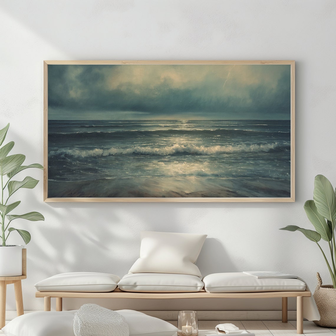 Moody Teal Ocean Storm Clouds Breaking Light Dark Seascape Poster - Image 2