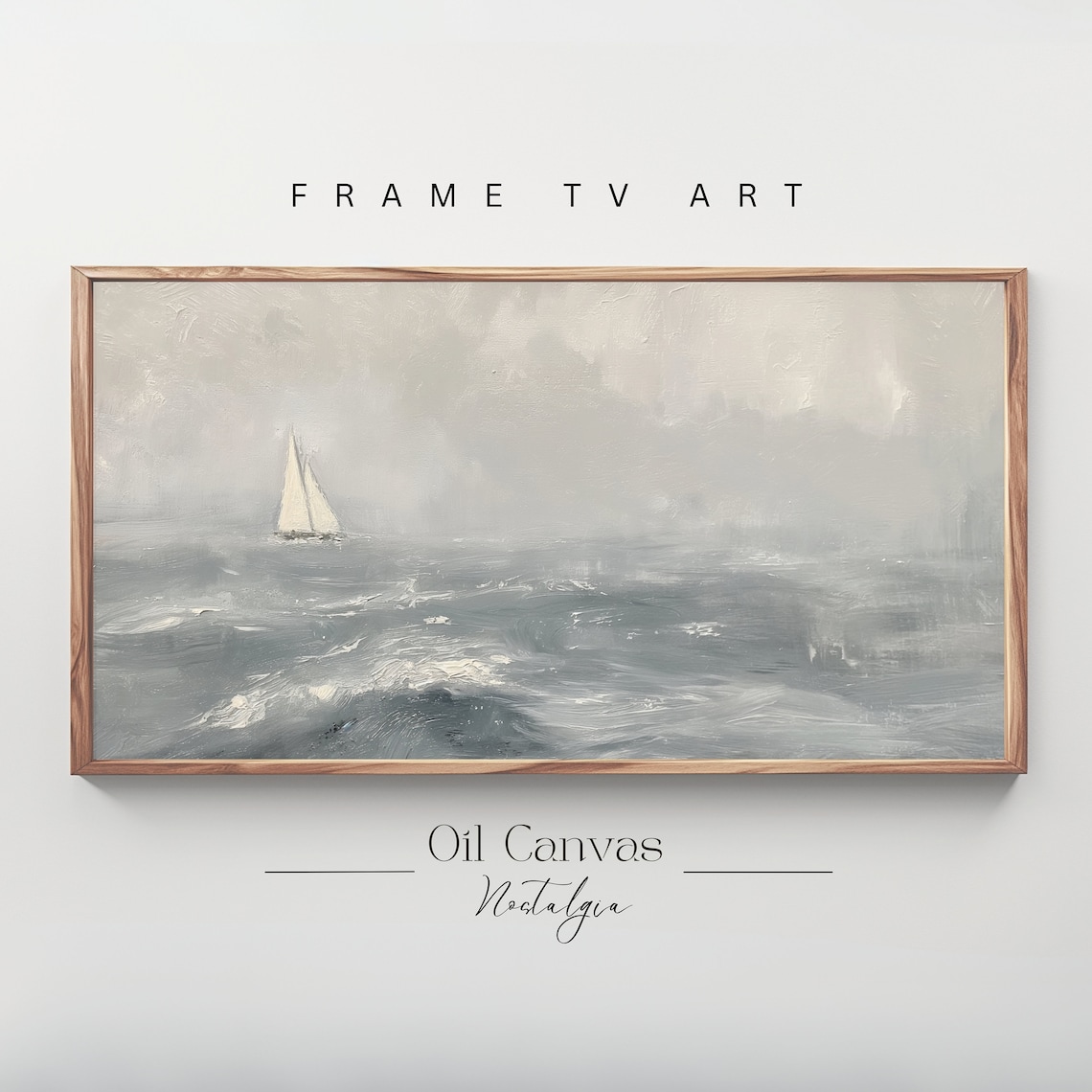 Lone Sailboat Misty Gray Sea Vintage Nautical Seascape Sail Art Poster