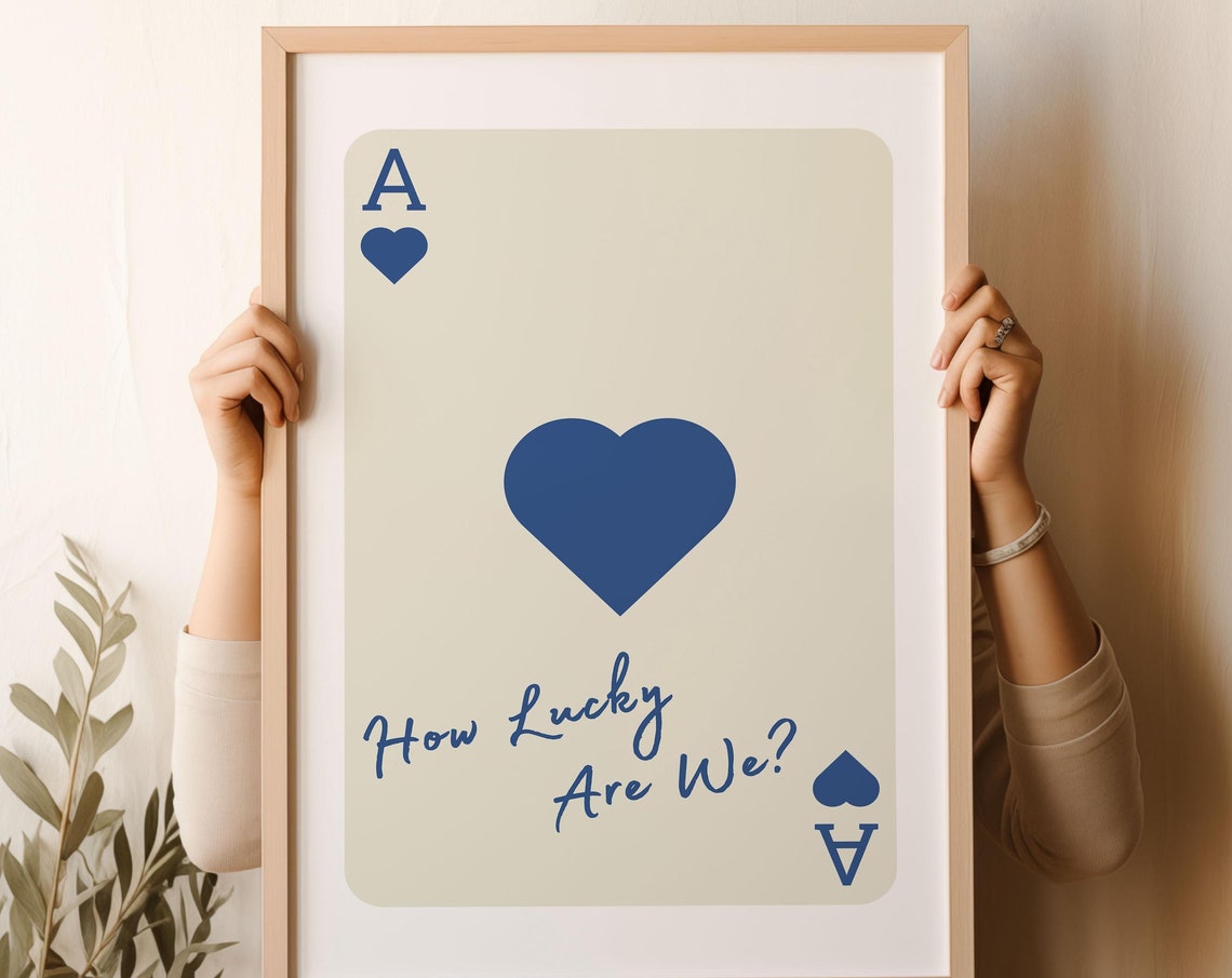 How Lucky Are We Cream Ace of Hearts Playing Card Style Wall Art