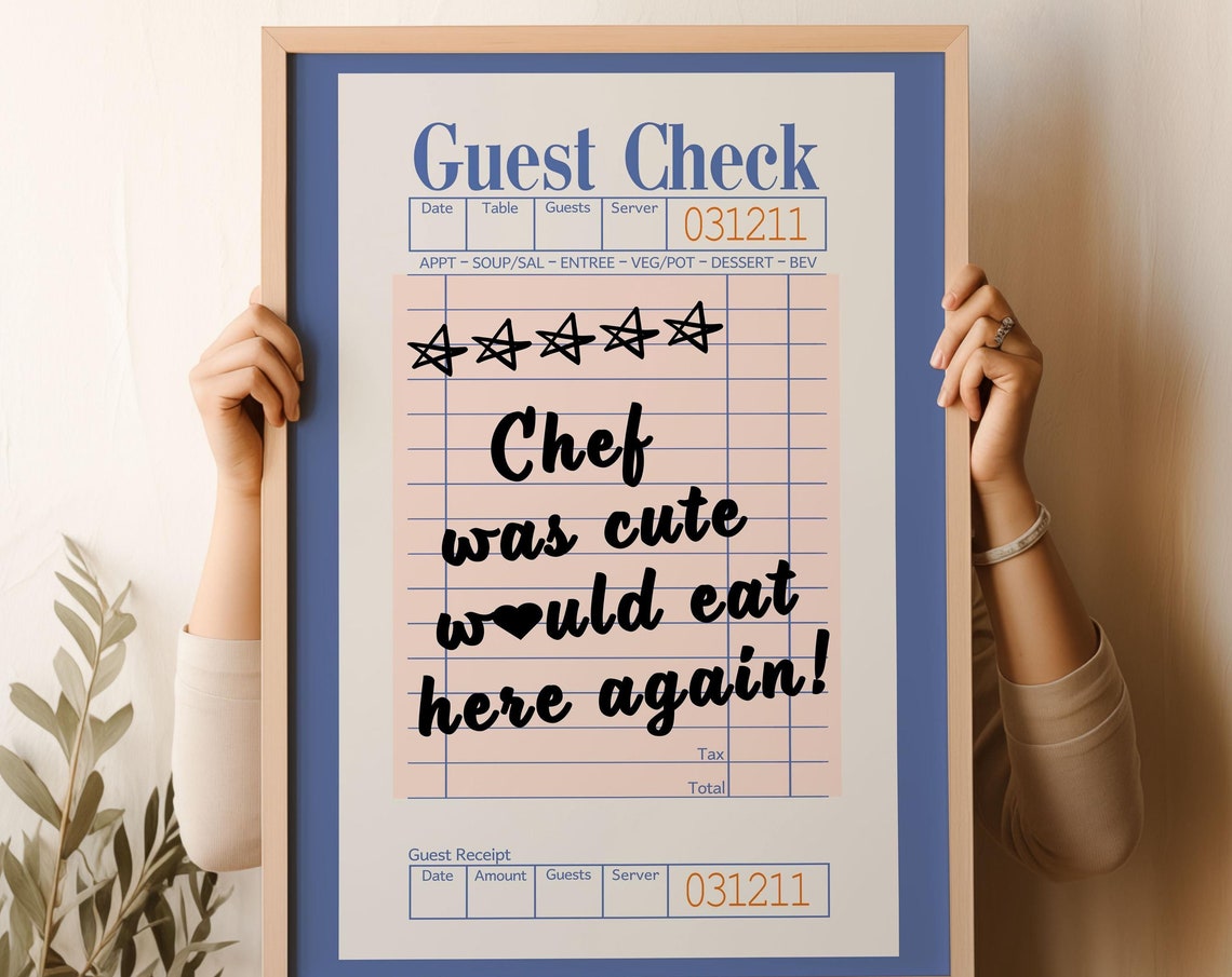 Guest Check Chef Was Cute Would Eat Here Again Kitchen Wall Art