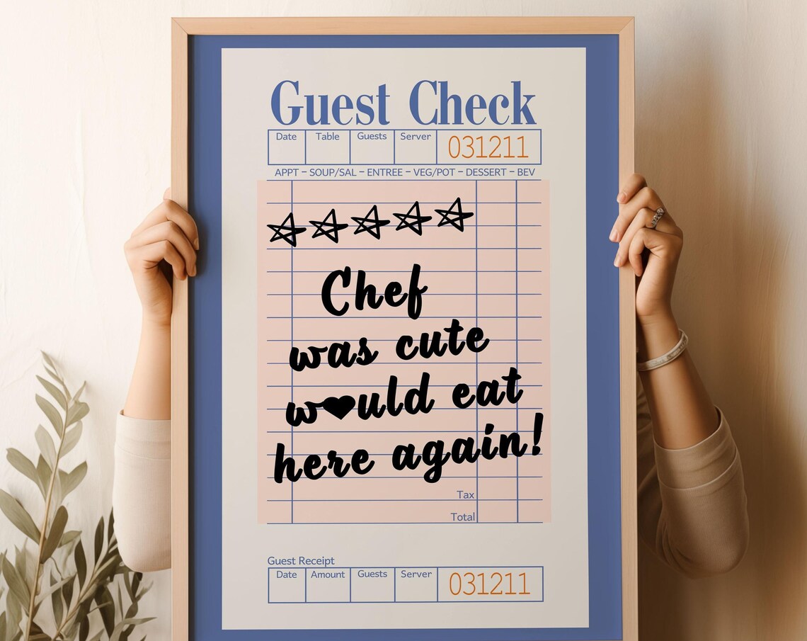 Guest Check Print Trendy Wall Art Chef Was Cute Would Eat Here Again Modern Kitchen Wall Art Dining Room Poster