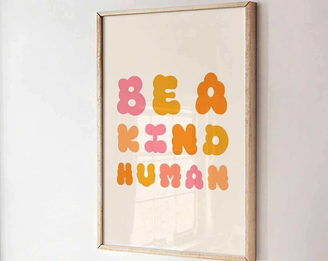 Playful Be A Kind Human Groovy Retro Bubble Letter Kindness Poster