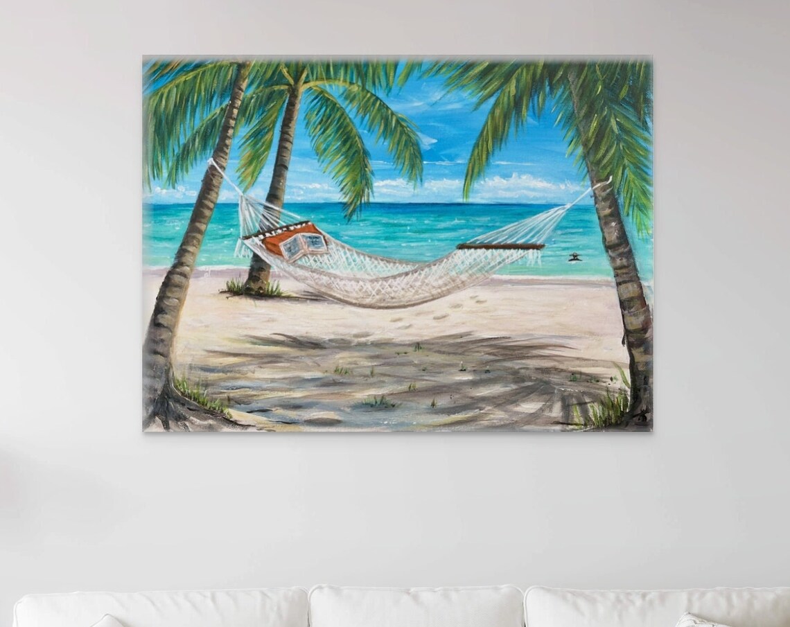 Palm Trees Hammock Open Book Sandy Beach Turquoise Water Travel Poster - Image 3