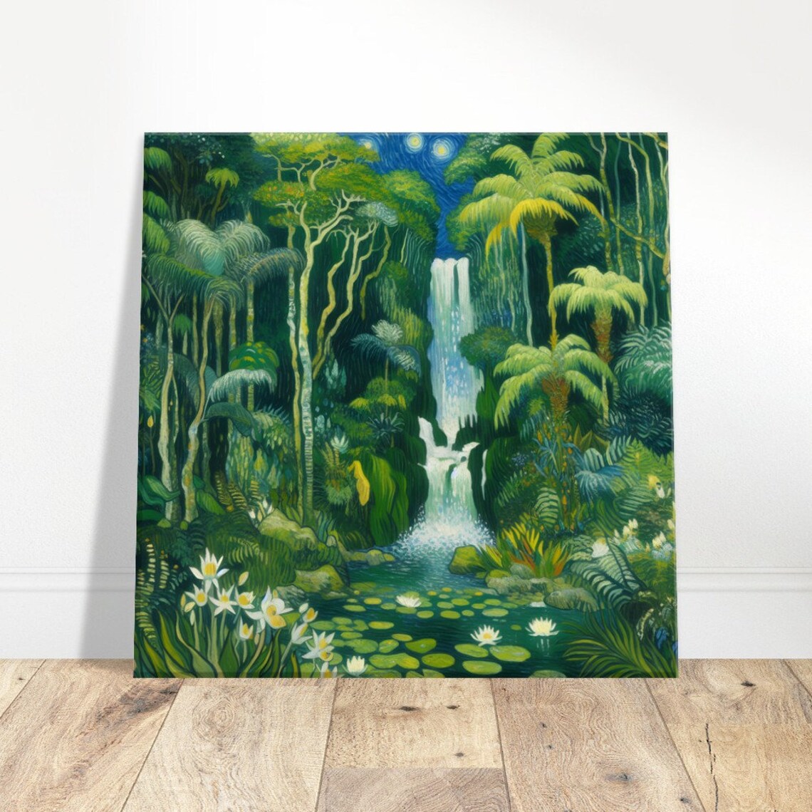 Verdant Cascade Waterfall in Lush Rainforest With Lily Pond Poster - Image 5