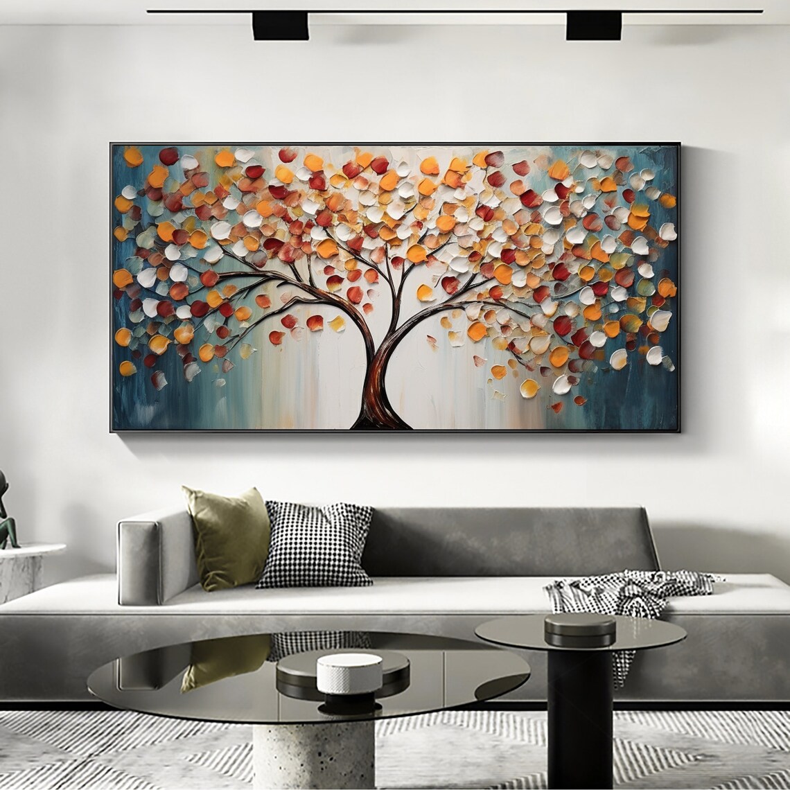 Autumn Tree Impasto Palette Knife Colorful Living Room Art Poster - Image 2
