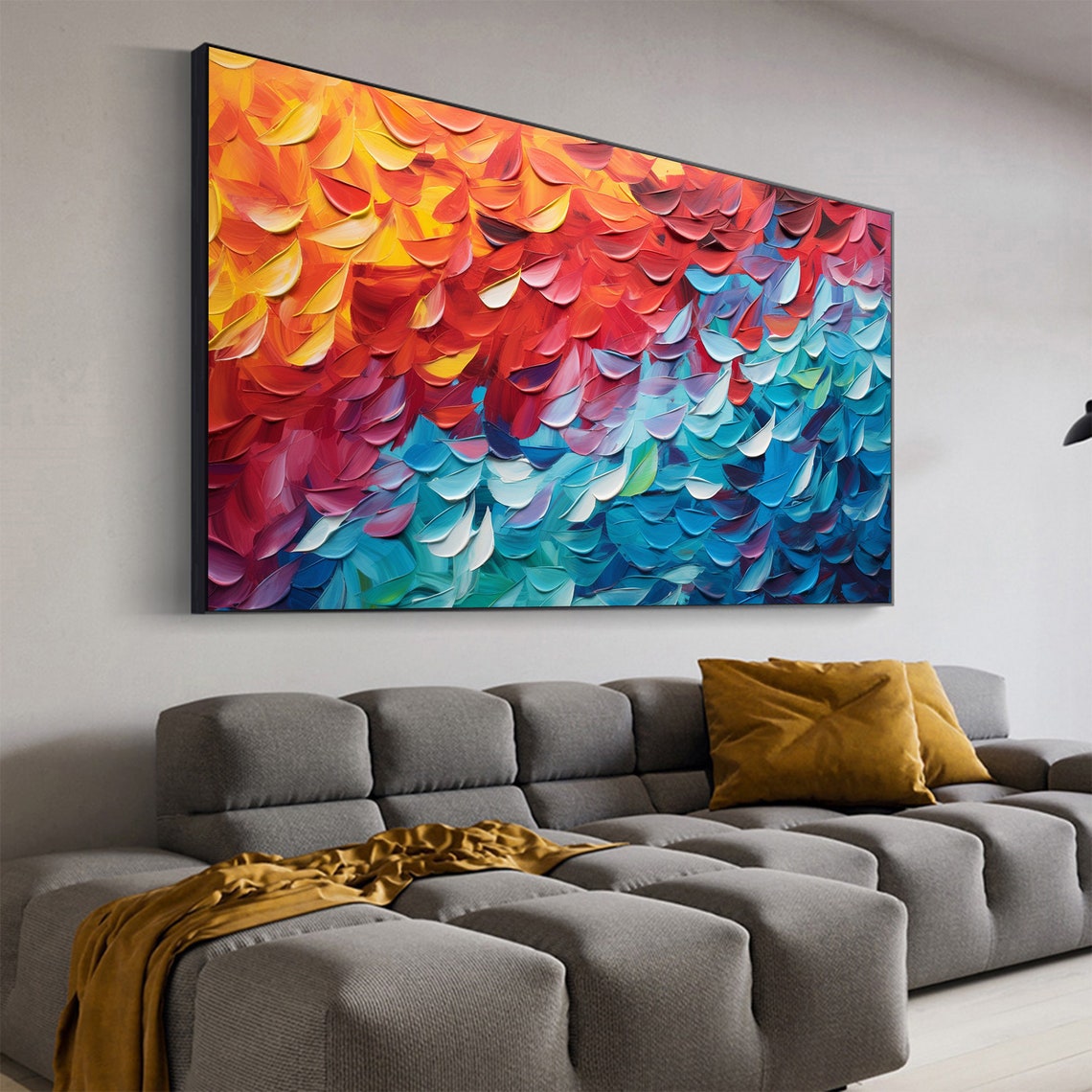 Fiery Orange to Turquoise Leaf Pattern Abstract Impasto Poster - Image 6