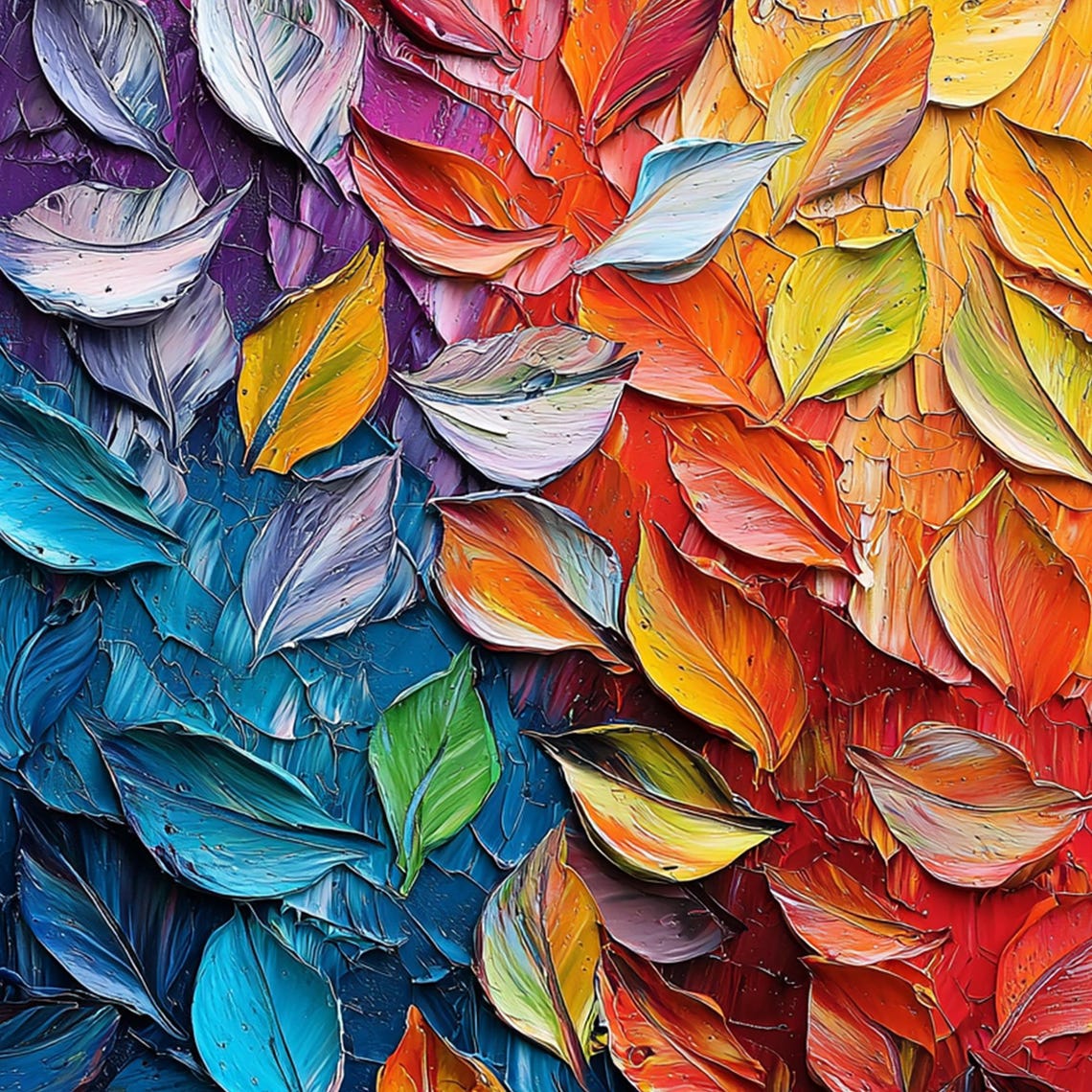 Rainbow Gradient Leaf Mosaic Vertical Abstract Impasto Poster - Image 6