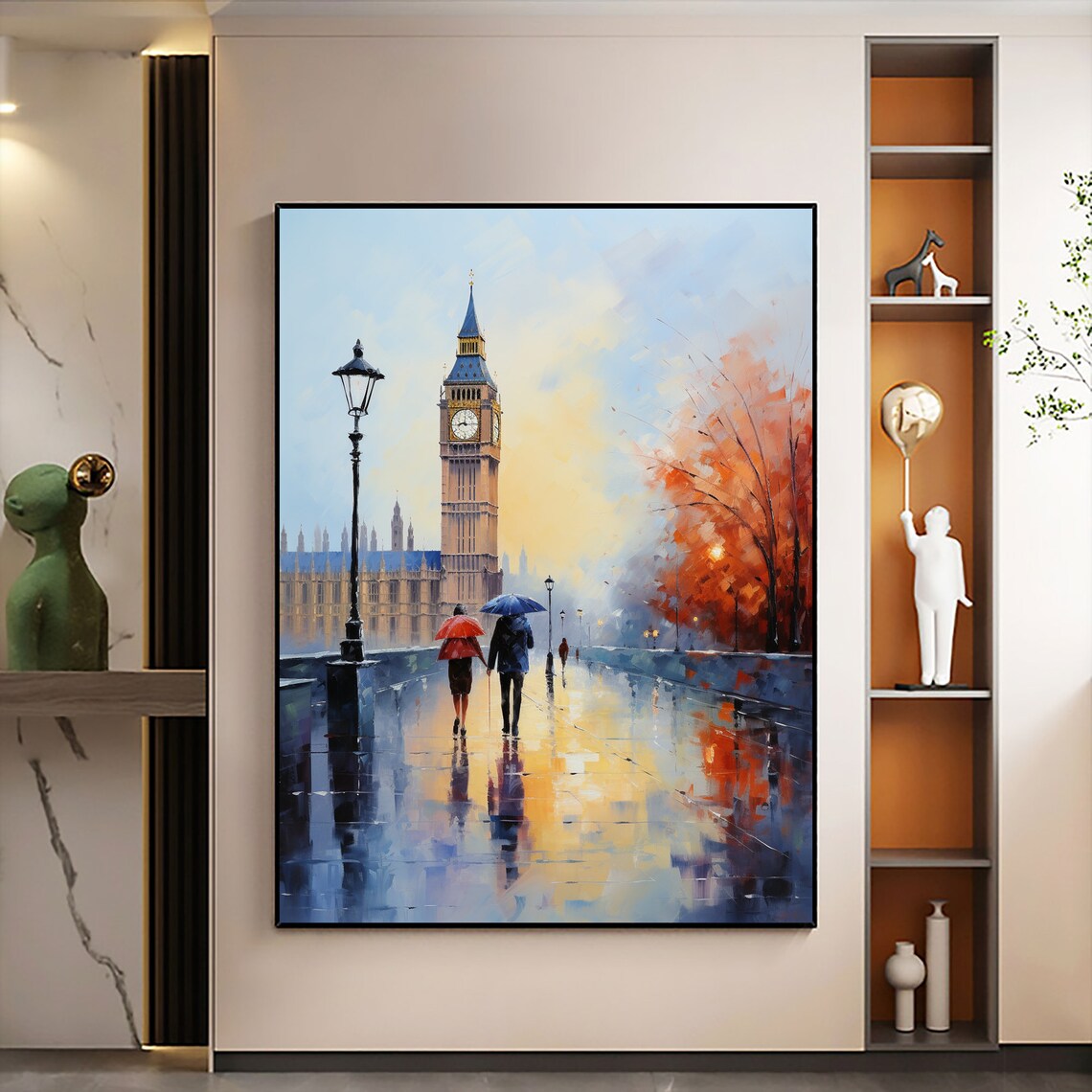 Rainy London Big Ben Umbrella Couple Romantic City Art Poster - Image 5