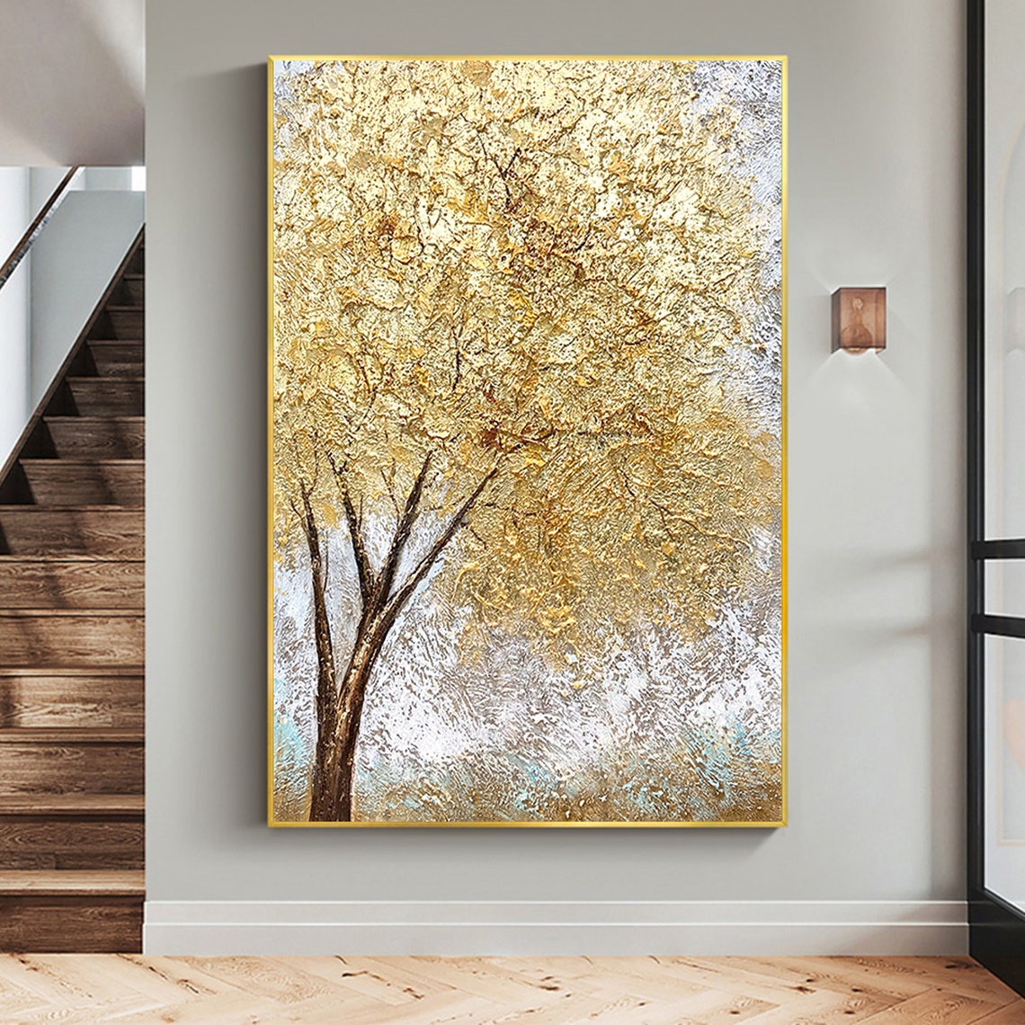 Golden Tree Vertical Textured Canopy Minimalist Painting Poster - Image 6