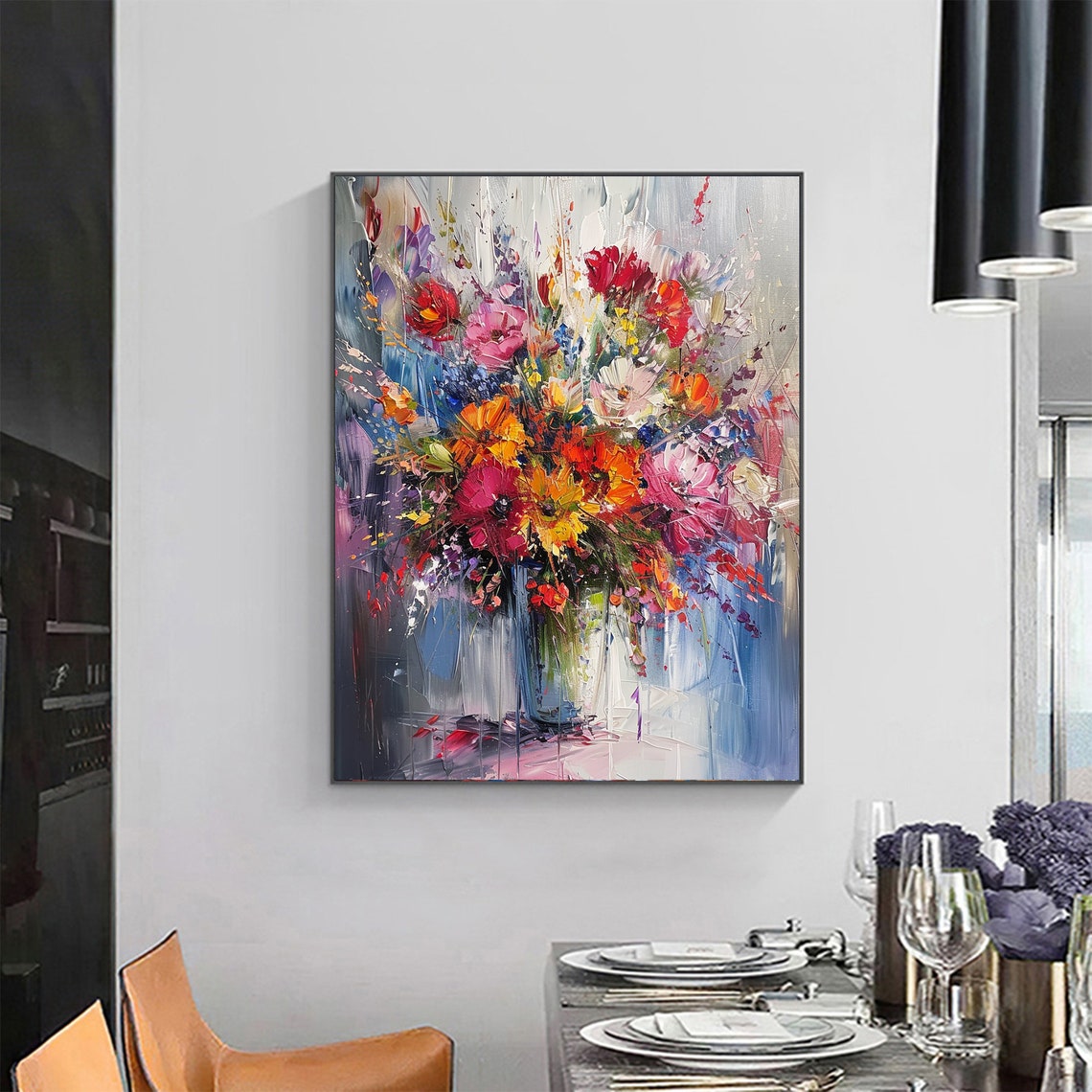 Abstract Flower Vase Oil Painting On Large Wall Art Original Colorful Floral Wall Art Blossom Art Custom Painting Living Room Decor - Image 4