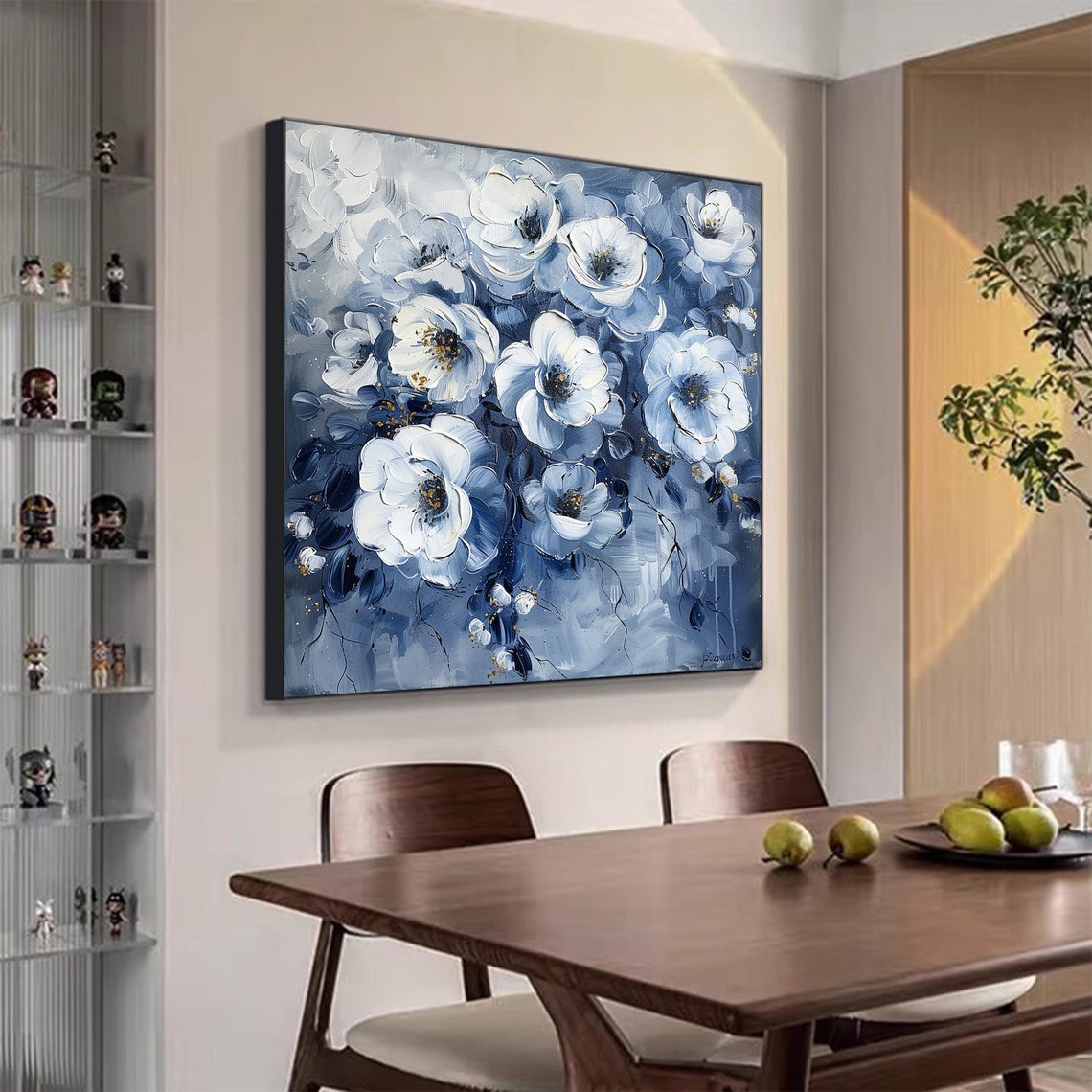 Elegant White Anemone Flowers on Deep Blue with Gold Speckle Poster - Image 6
