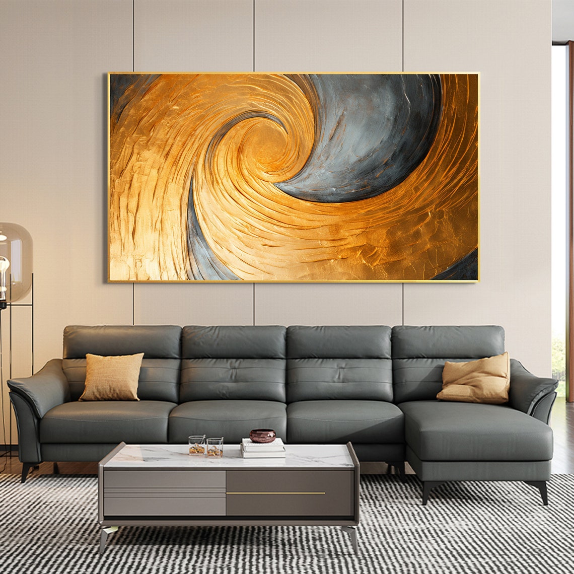 Gold and Black Spiral Swirl Abstract Texture Artwork Oil Poster - Image 7